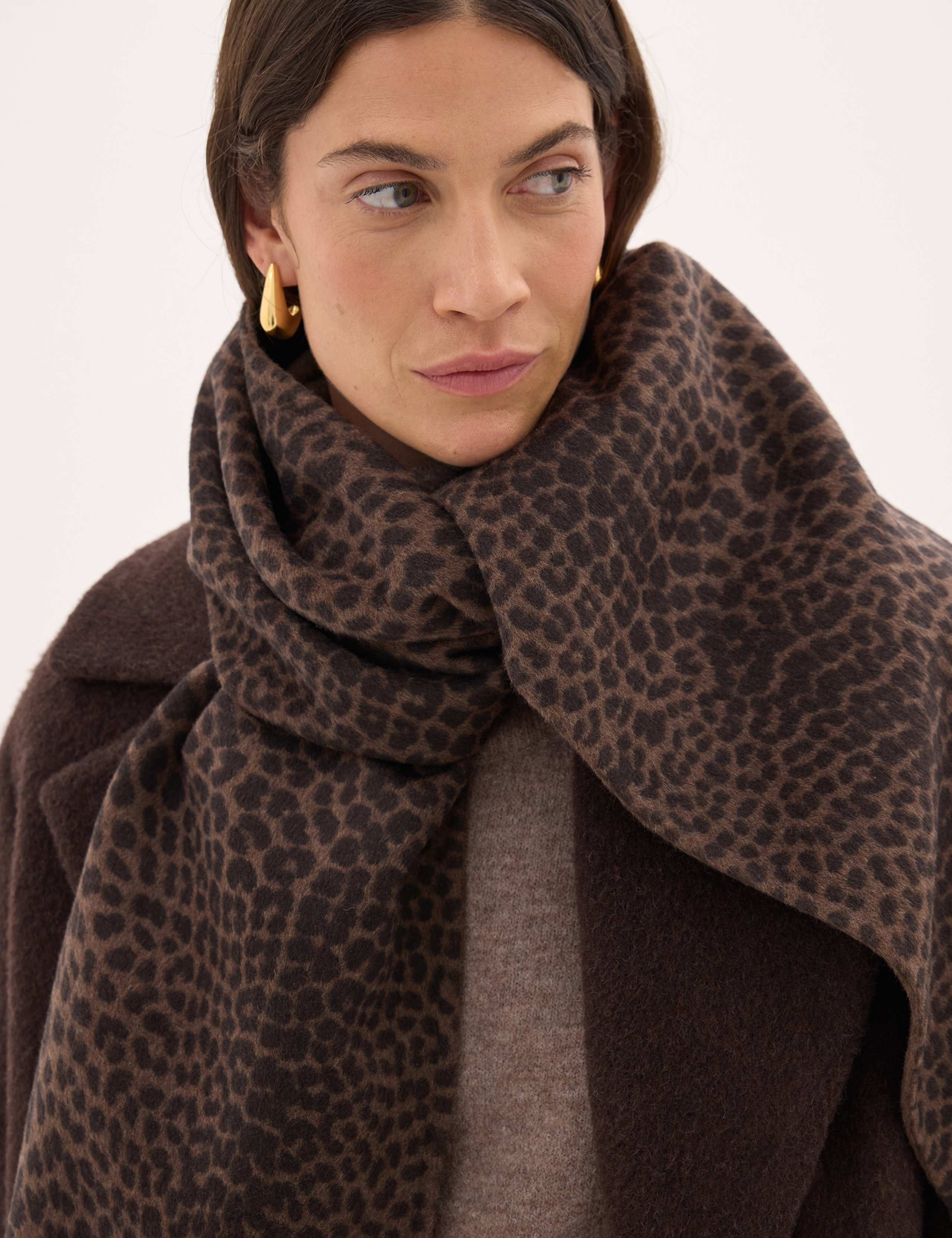 Pure Wool Leopard Print Rectangle Scarf 1 of 4