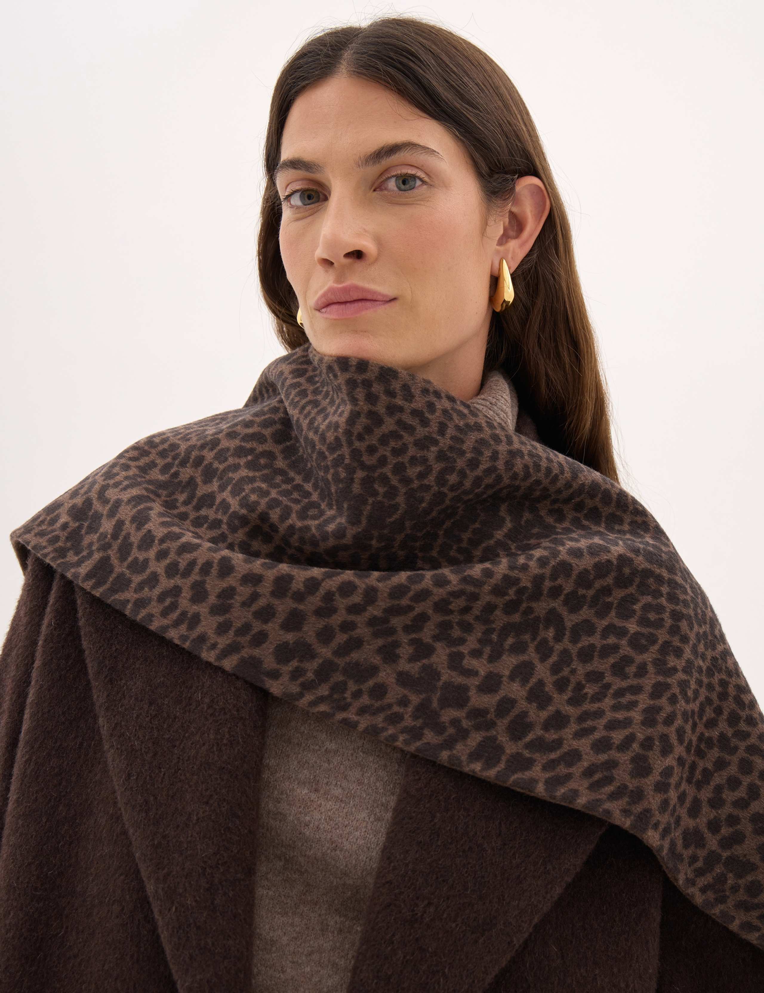 Pure Wool Leopard Print Rectangle Scarf 3 of 4