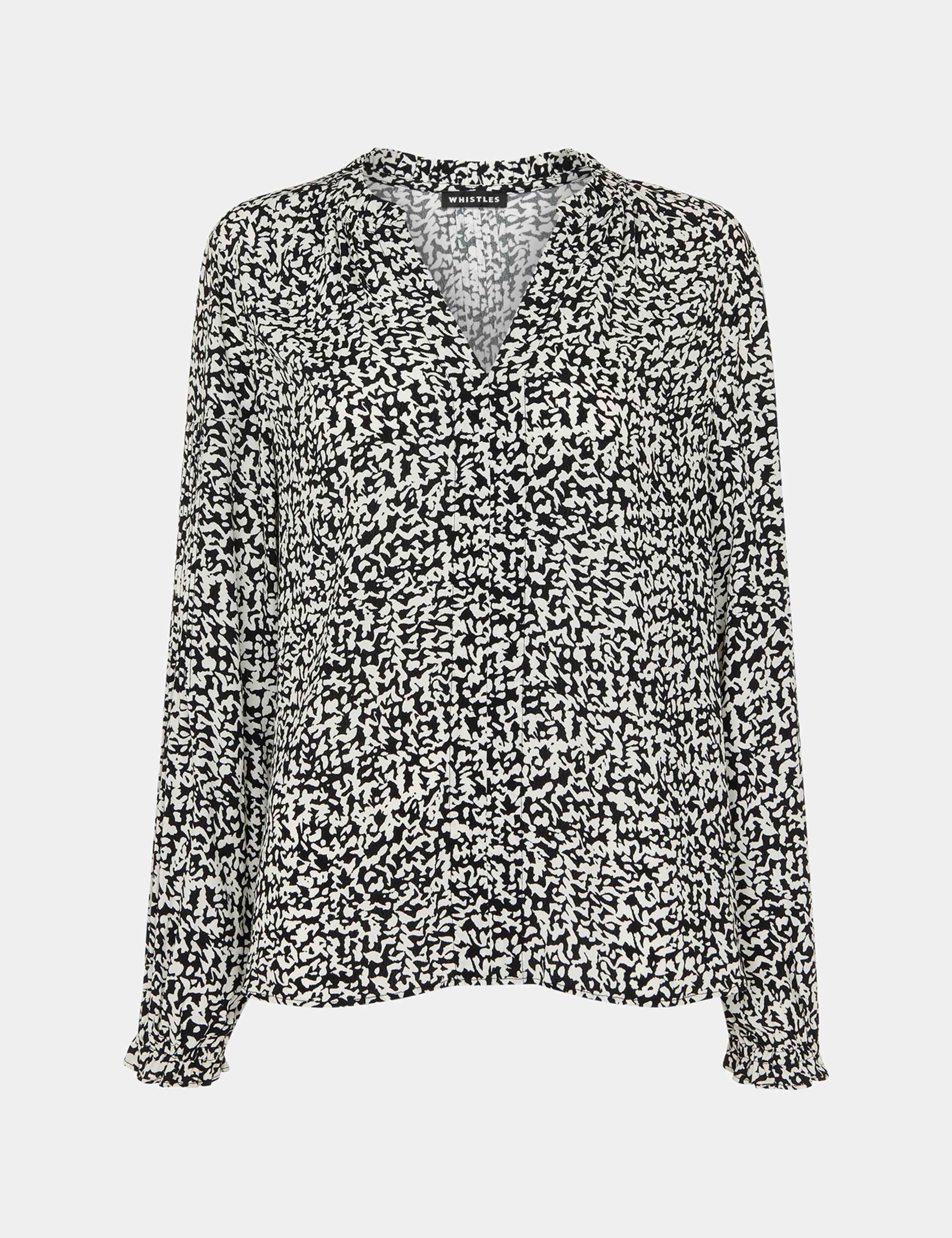 Printed V-Neck Blouson Sleeve Blouse 2 of 4