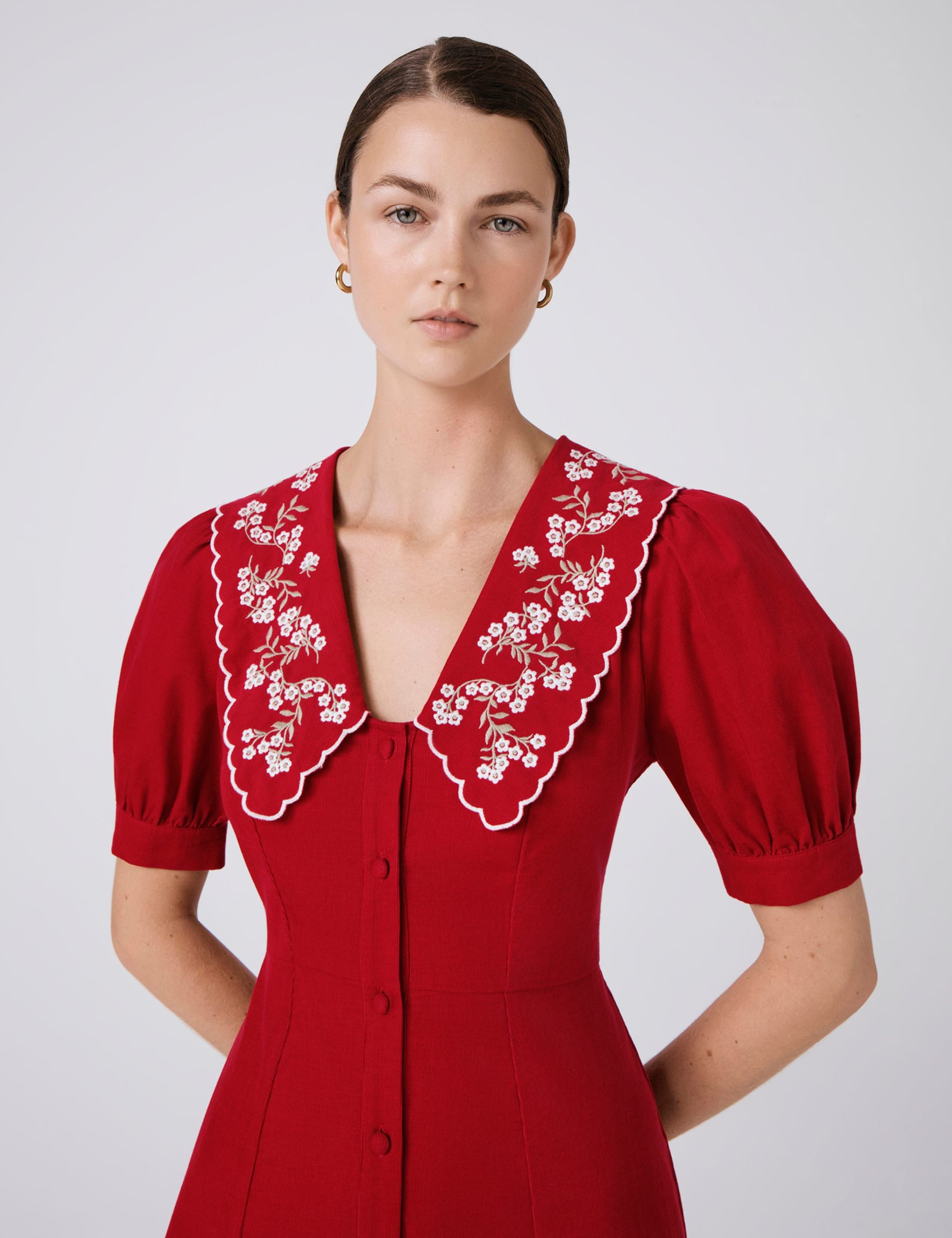 Cord Embroidered Collared Midi Skater Dress 2 of 5