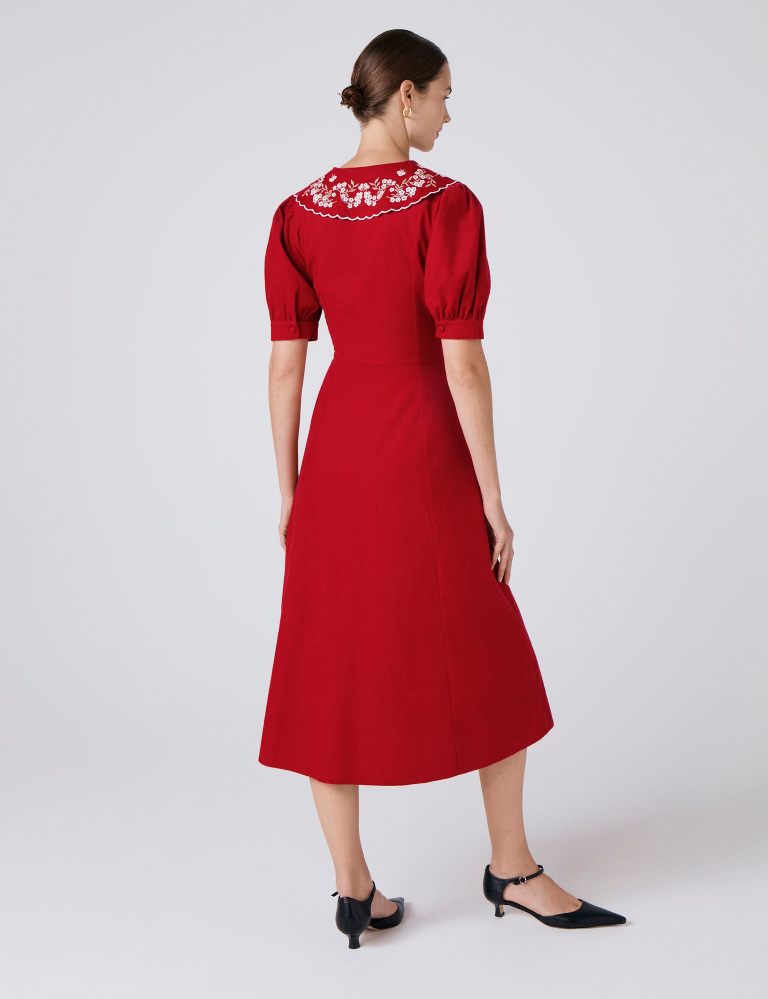 Cord Embroidered Collared Midi Skater Dress 3 of 5