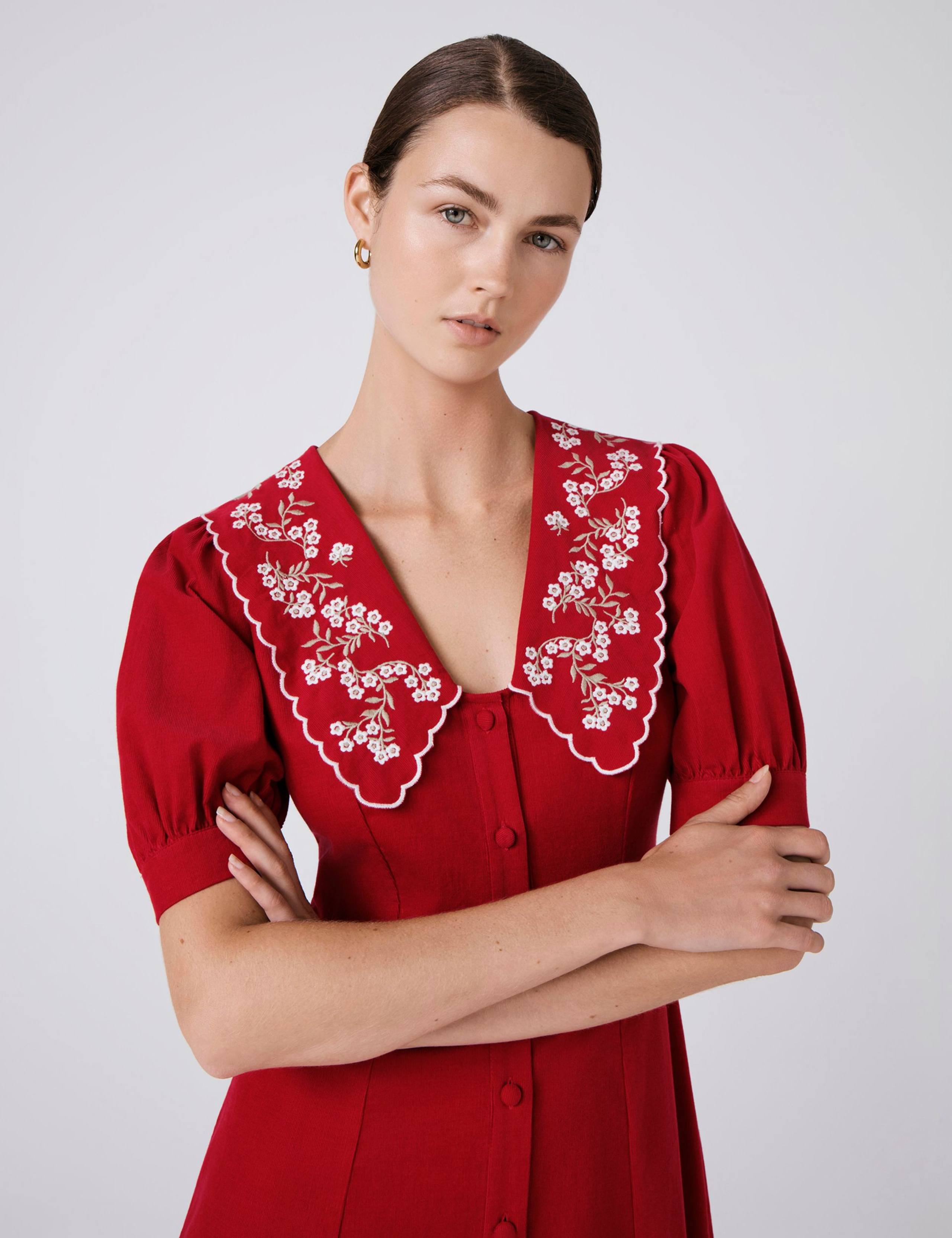 Cord Embroidered Collared Midi Skater Dress 4 of 5