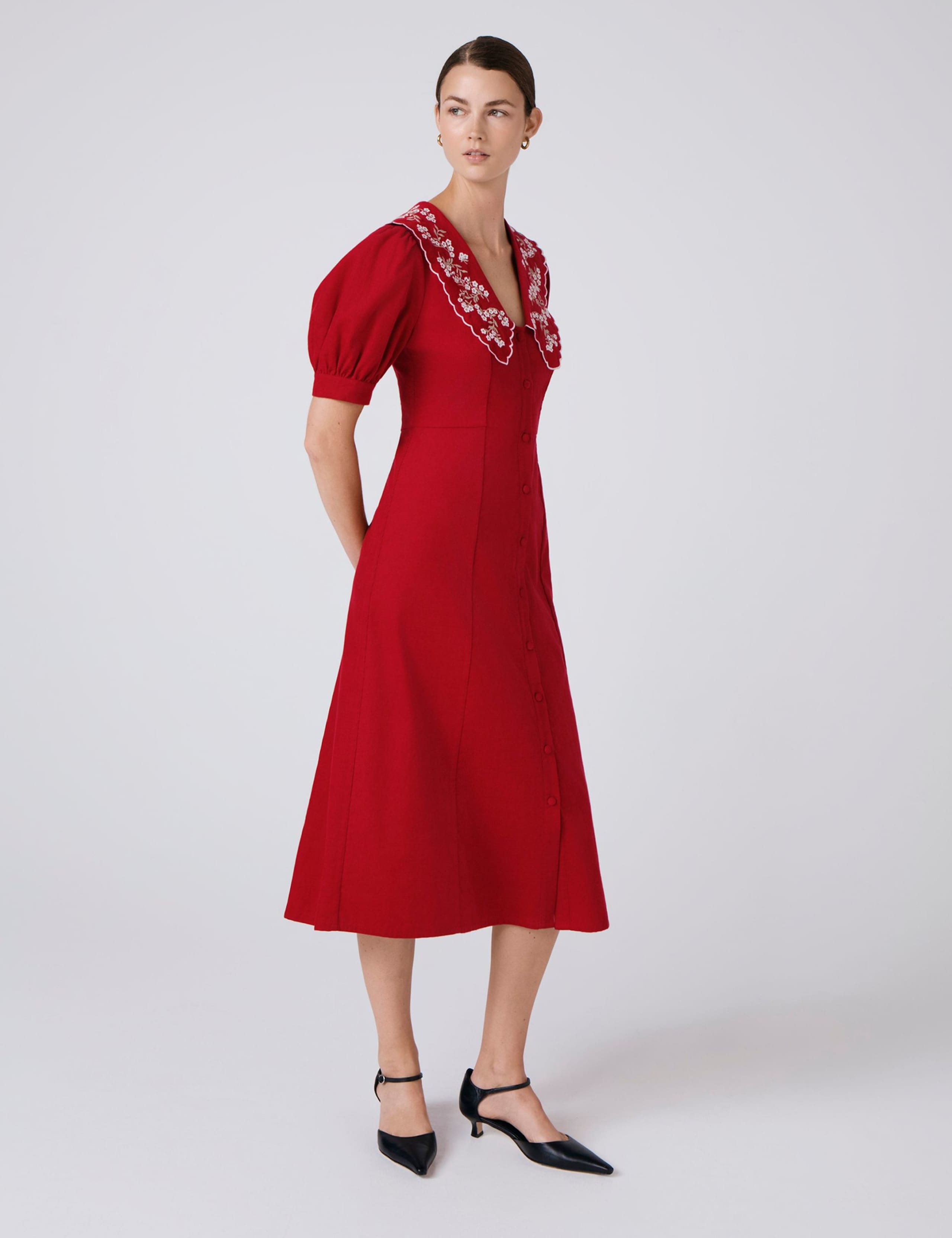 Cord Embroidered Collared Midi Skater Dress 5 of 5