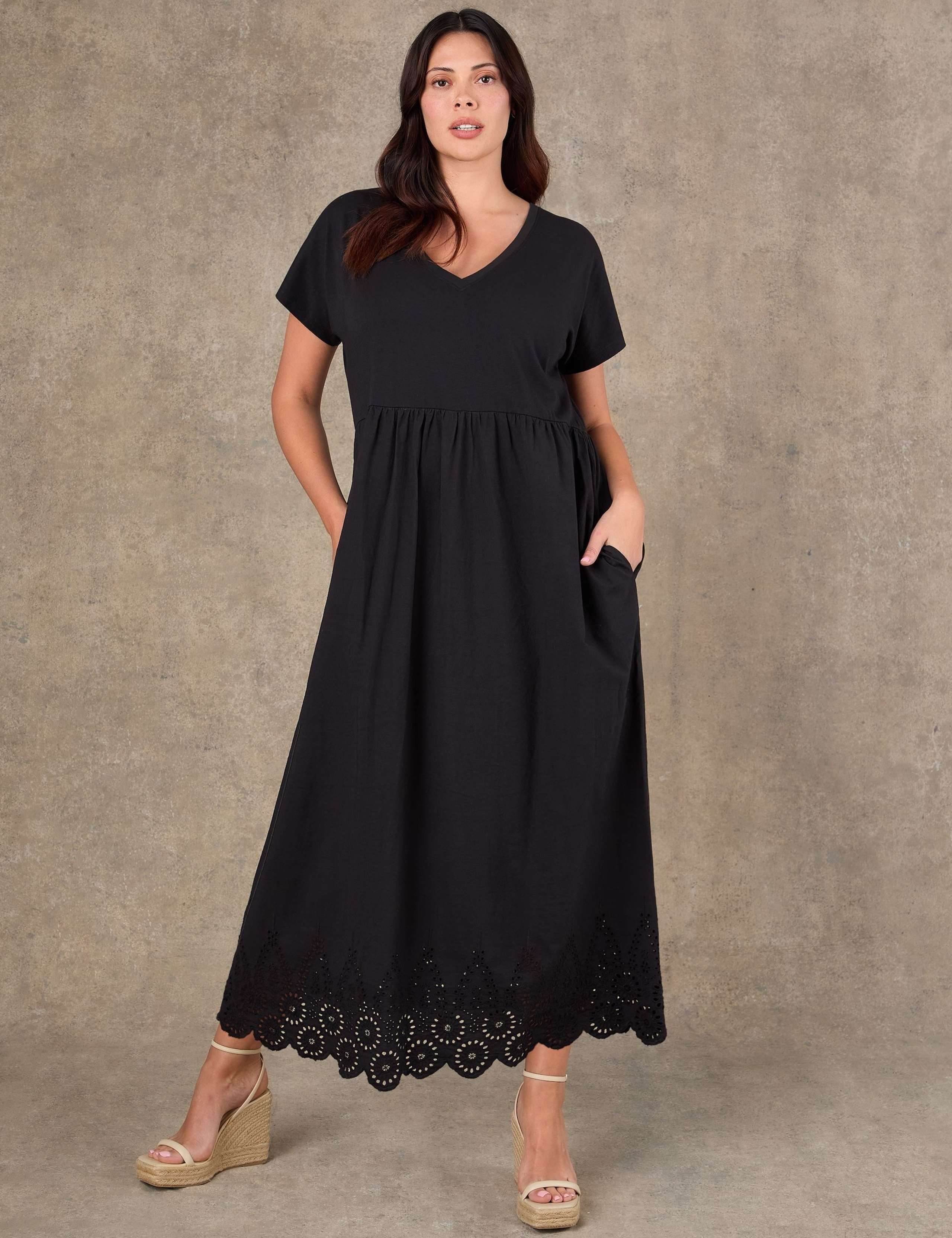 Pure Cotton Jersey Broderie Maxi Skater Dress 1 of 6