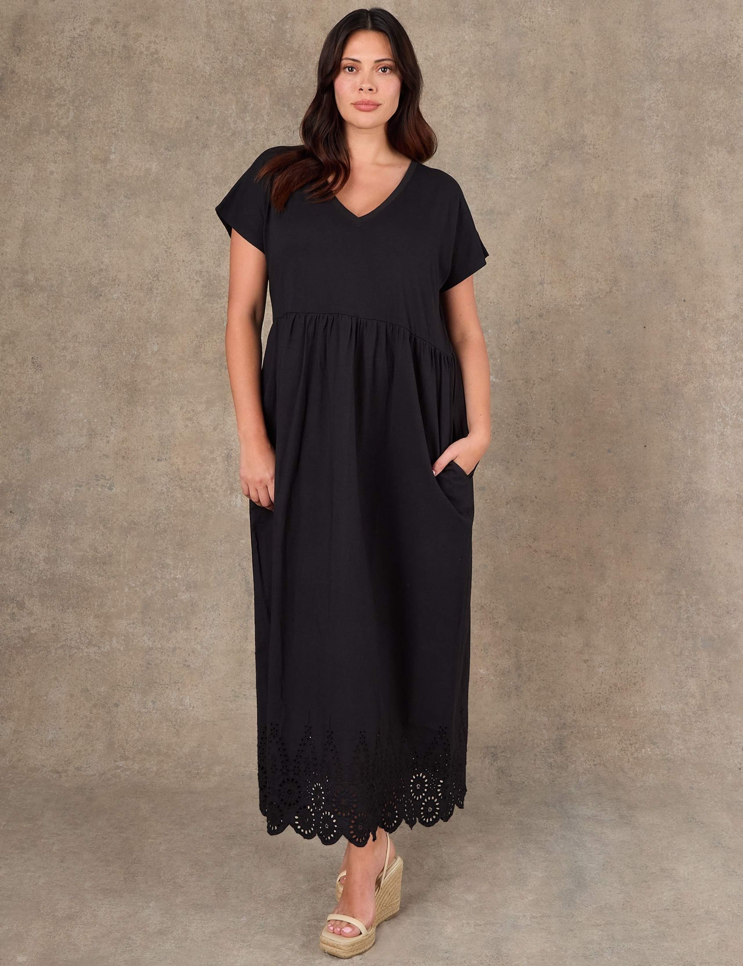 Pure Cotton Jersey Broderie Maxi Skater Dress 2 of 6