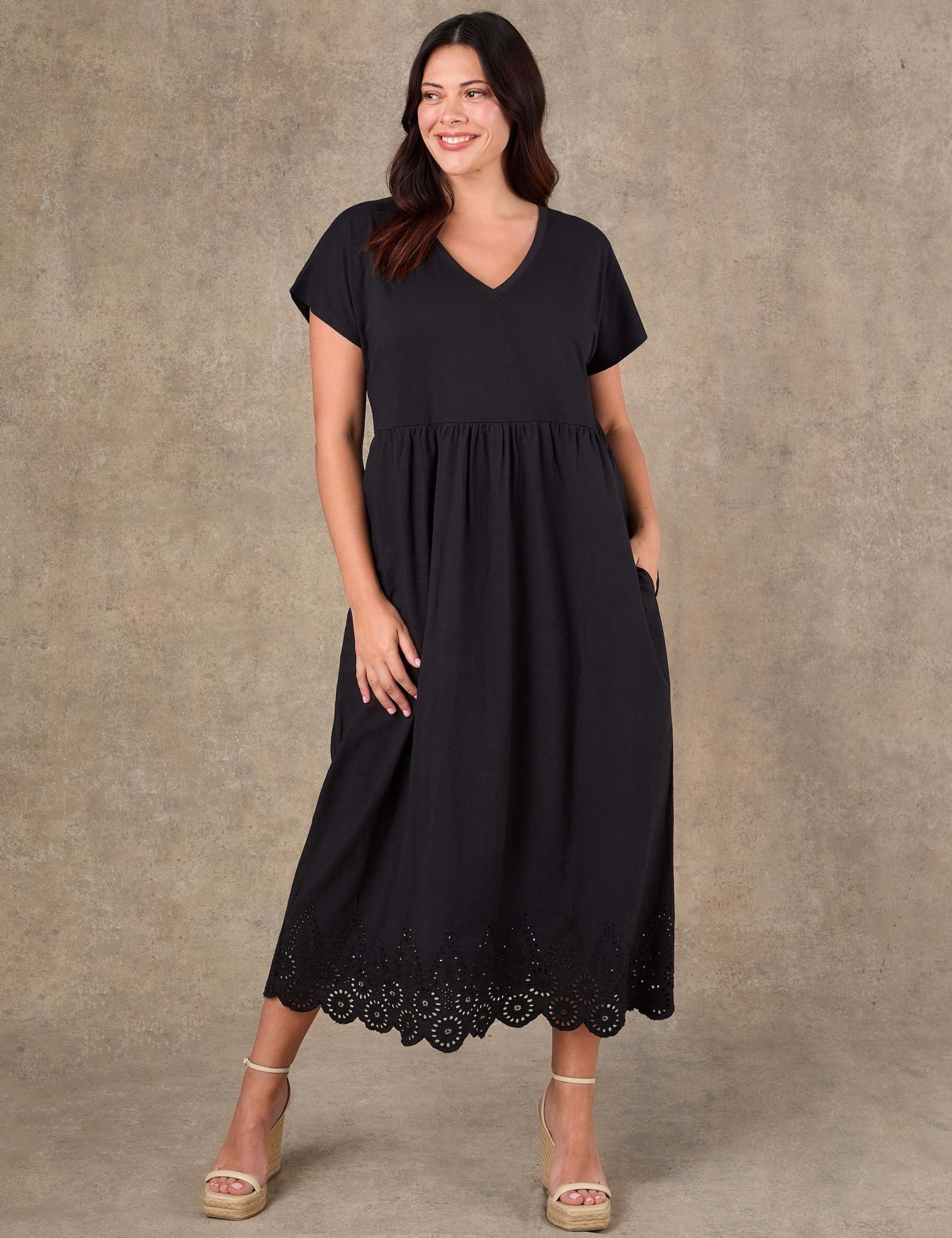 Pure Cotton Jersey Broderie Maxi Skater Dress 3 of 6