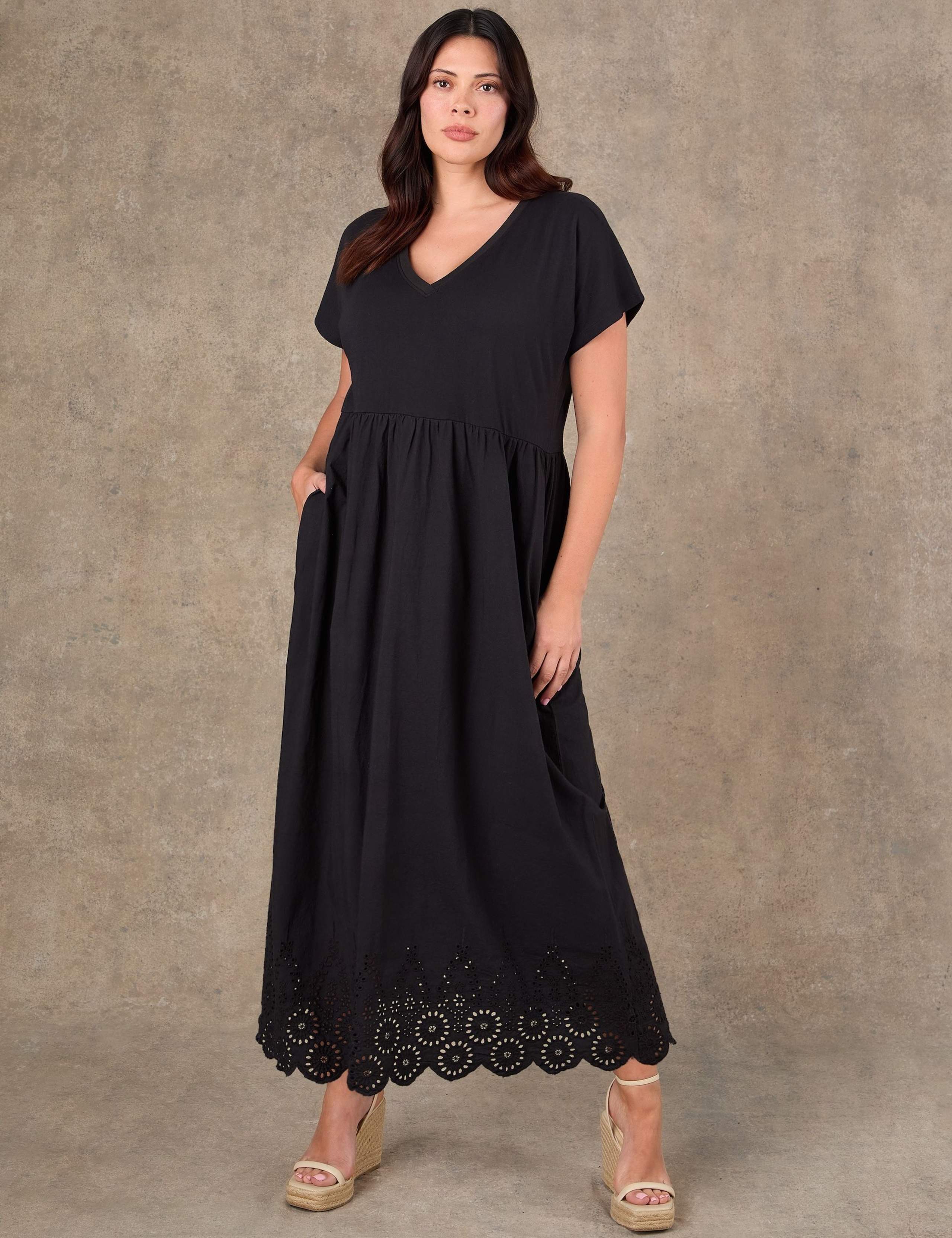 Pure Cotton Jersey Broderie Maxi Skater Dress 4 of 6