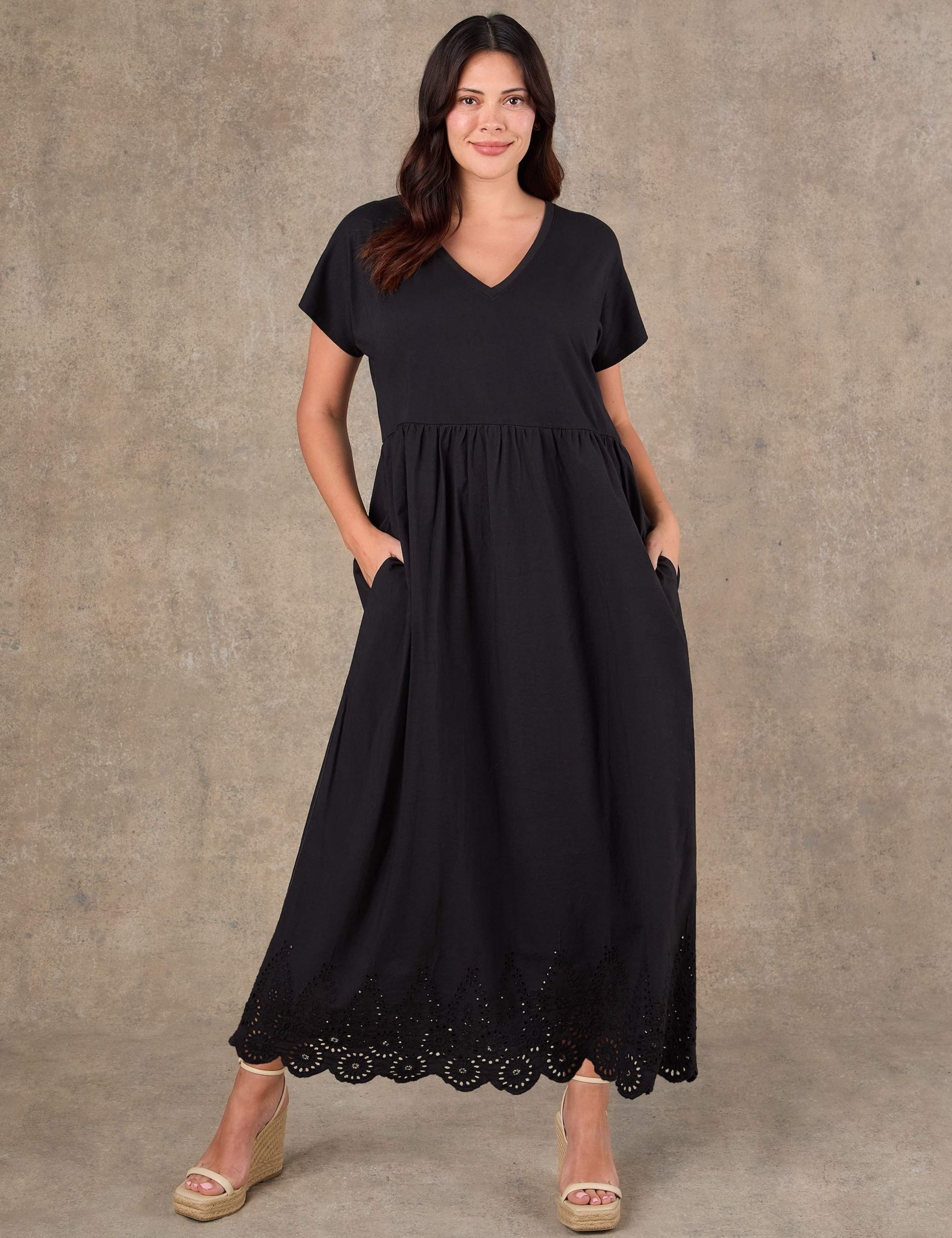 Pure Cotton Jersey Broderie Maxi Skater Dress 6 of 6