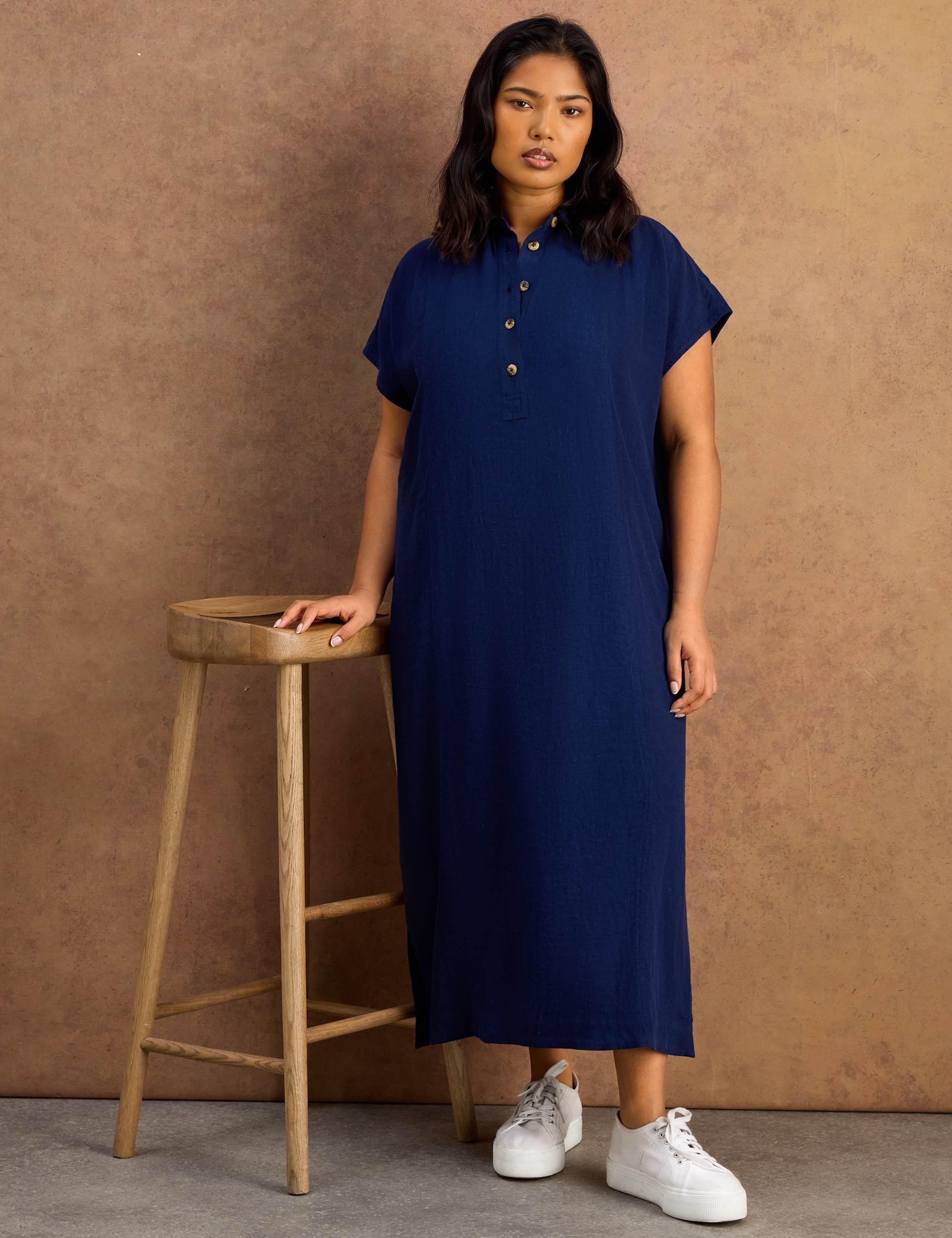 Linen Blend Midaxi Shirt Dress 3 of 9
