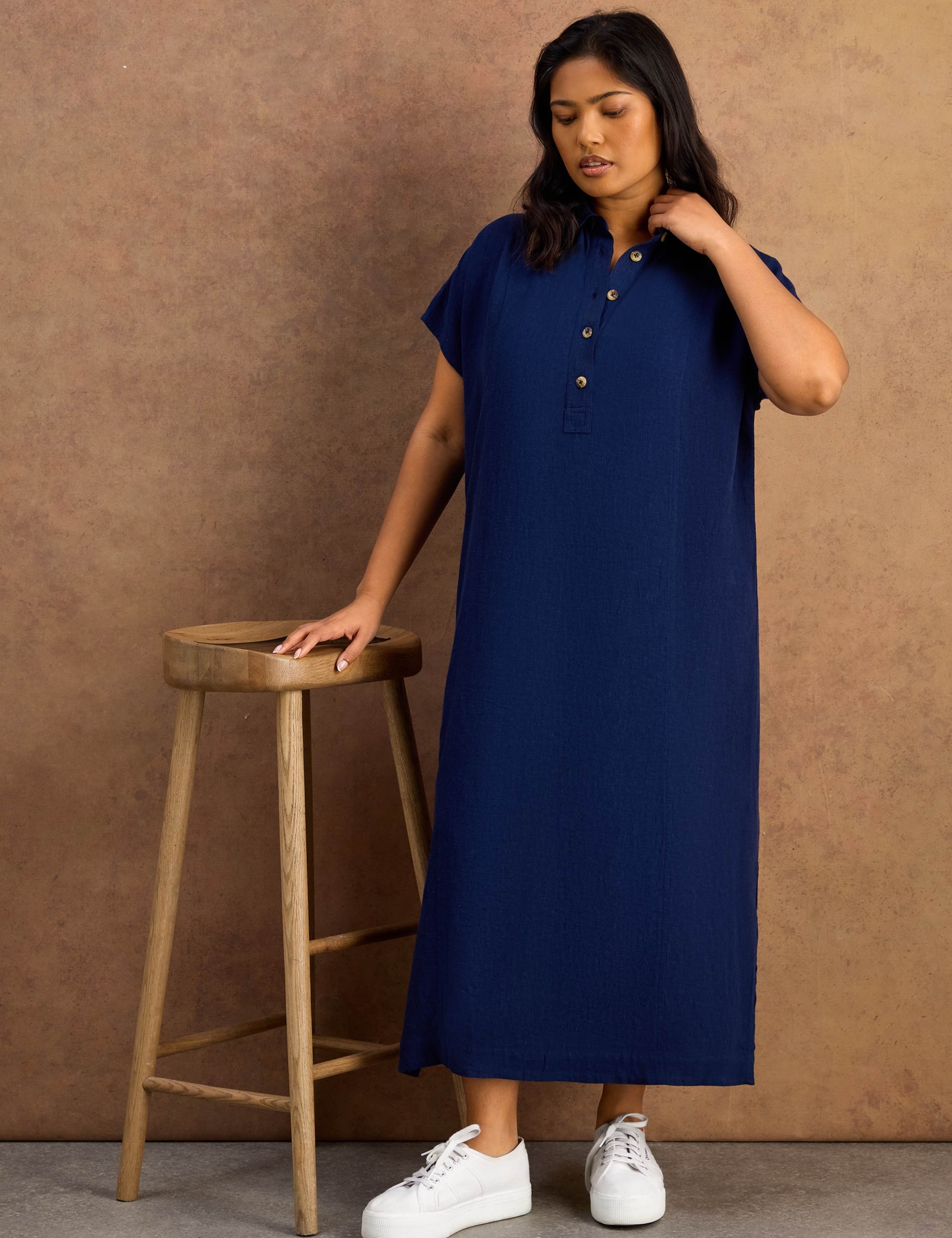 Linen Blend Midaxi Shirt Dress 4 of 9