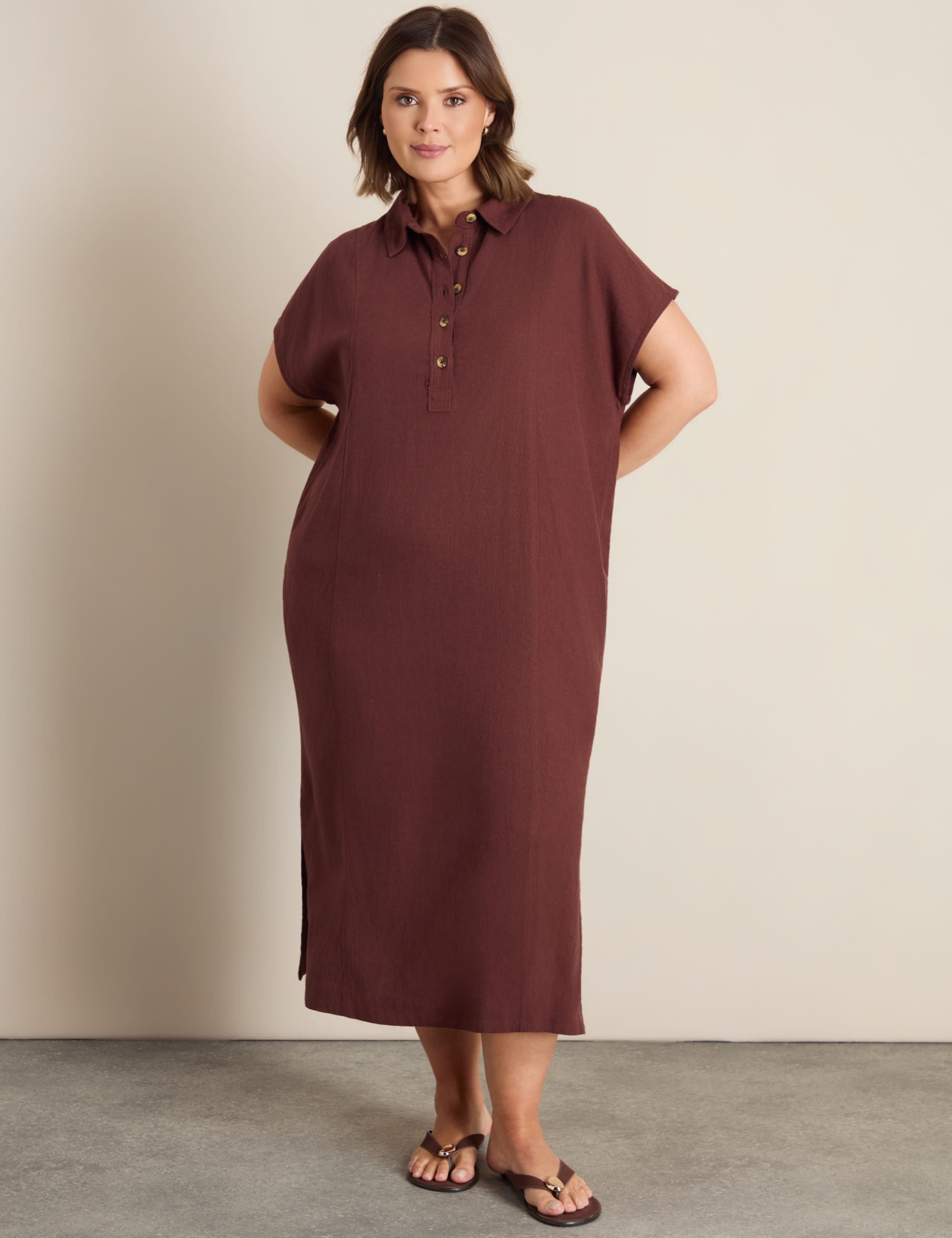 Linen Blend Midaxi Shirt Dress 1 of 6