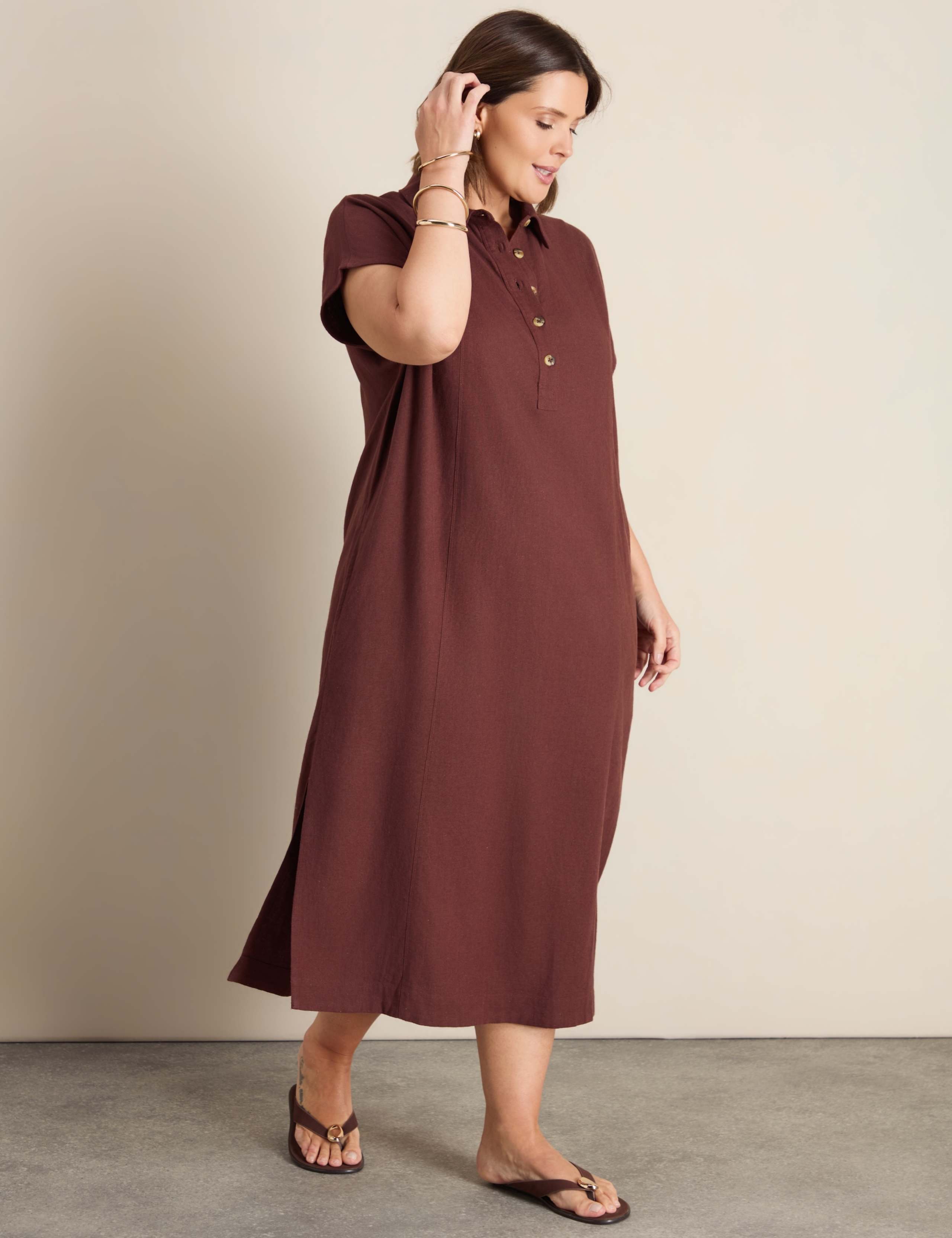 Linen Blend Midaxi Shirt Dress 3 of 6