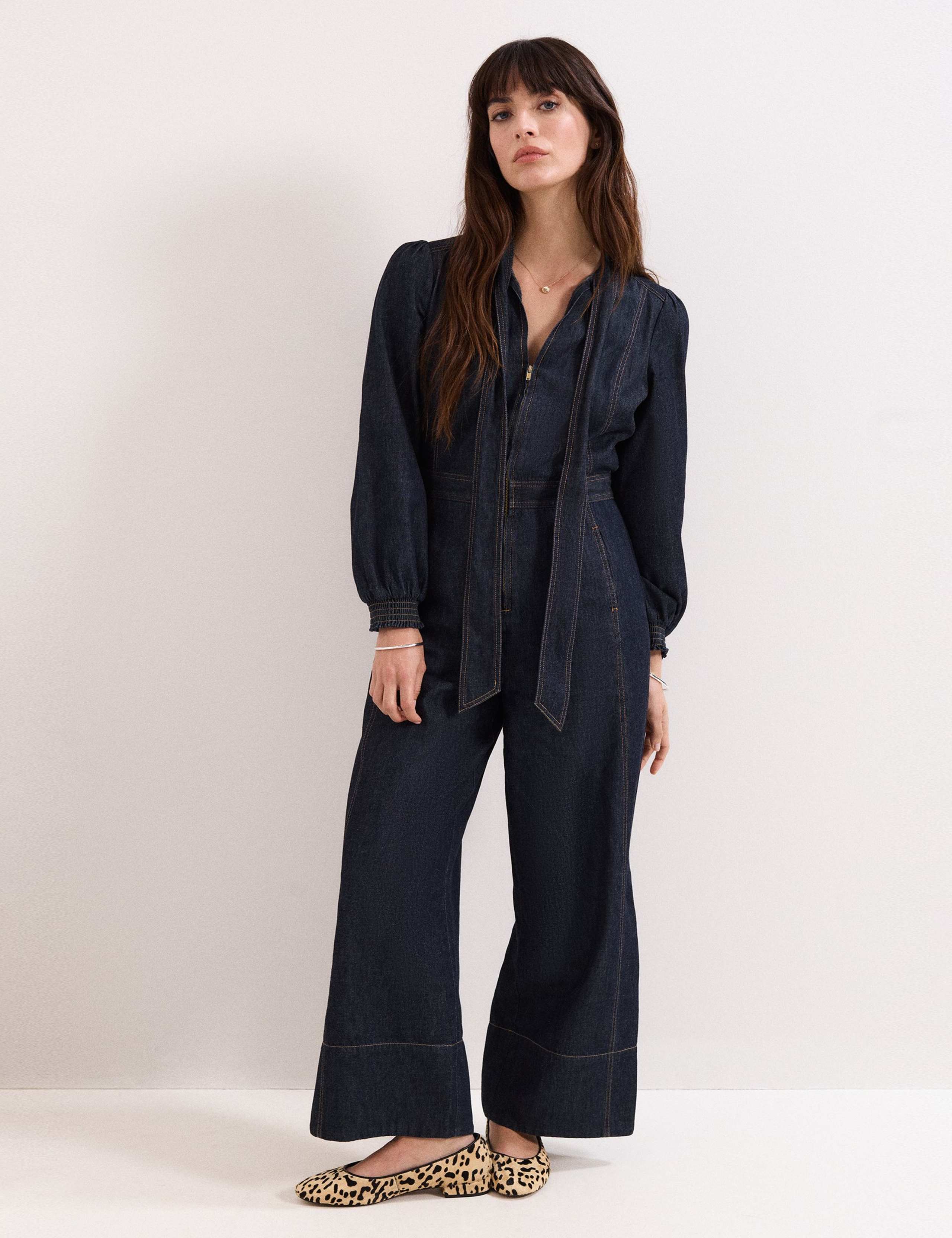 Denim Tie Neck Jumpsuit 1 of 3