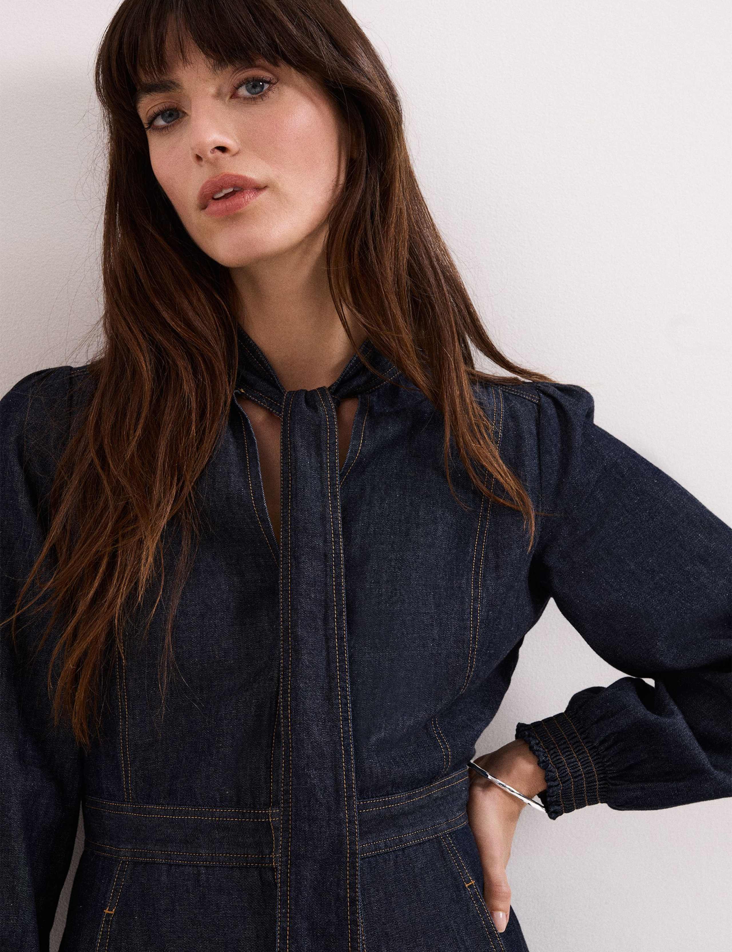 Denim Tie Neck Jumpsuit 3 of 3