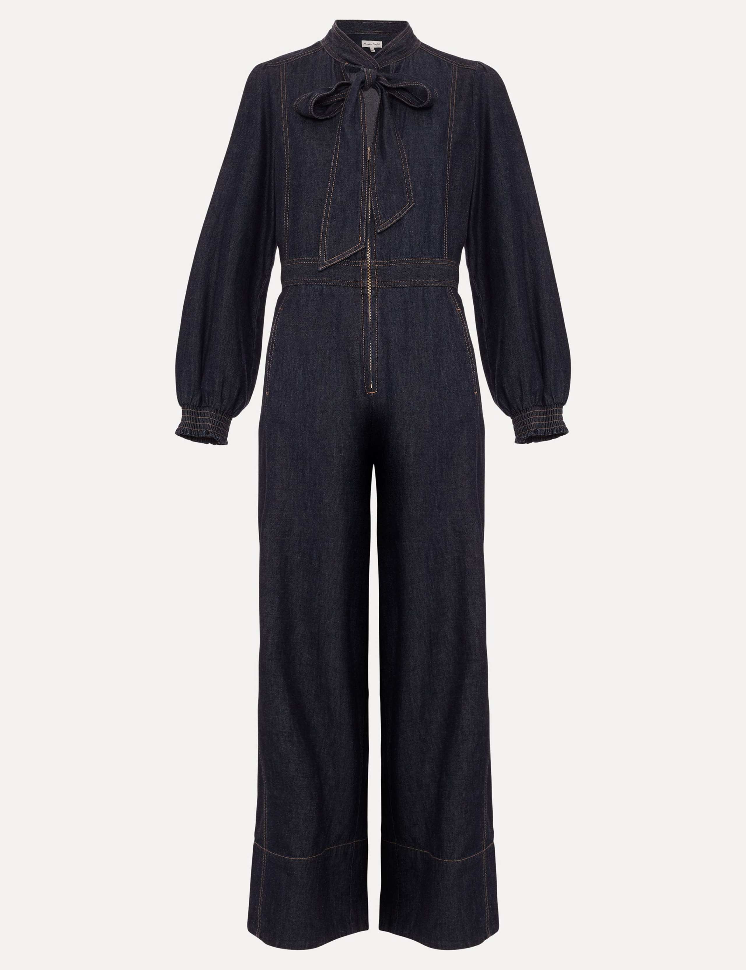 Denim Tie Neck Jumpsuit 2 of 3