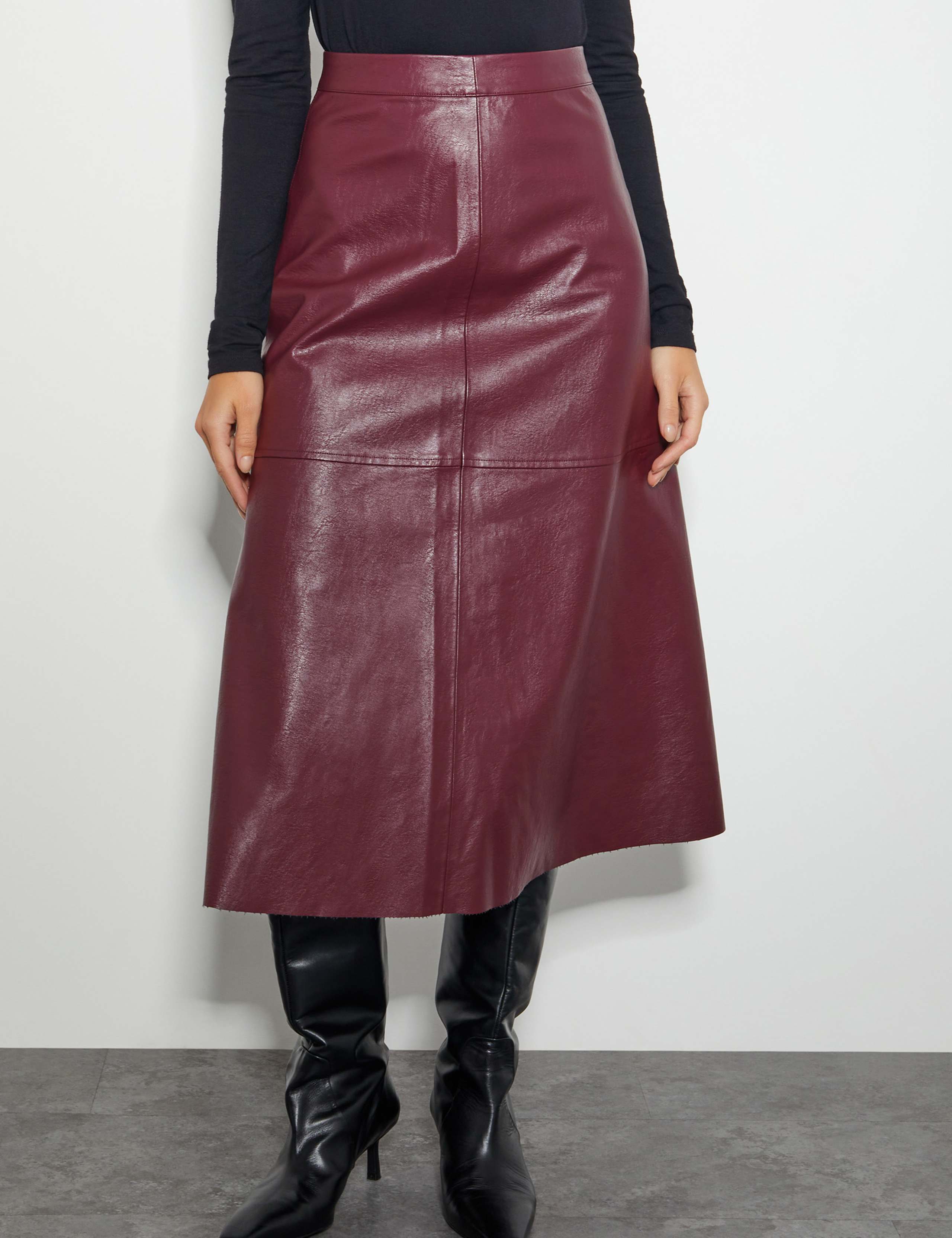 Leather Look Midi A-Line Skirt 1 of 4