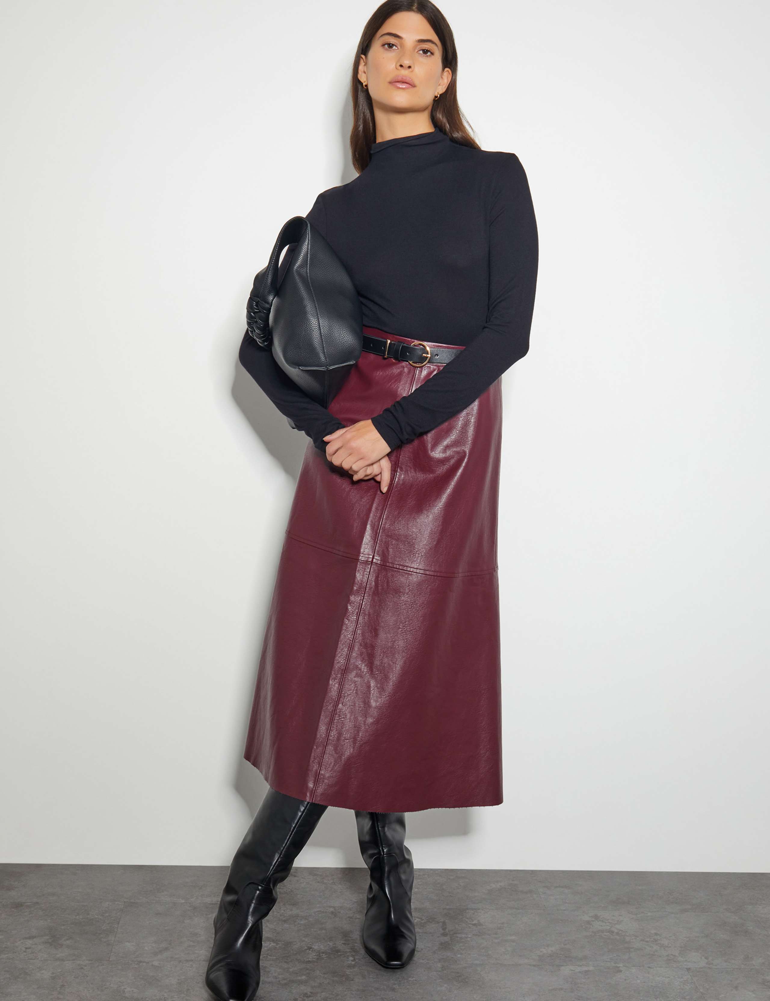 Leather Look Midi A-Line Skirt 2 of 4