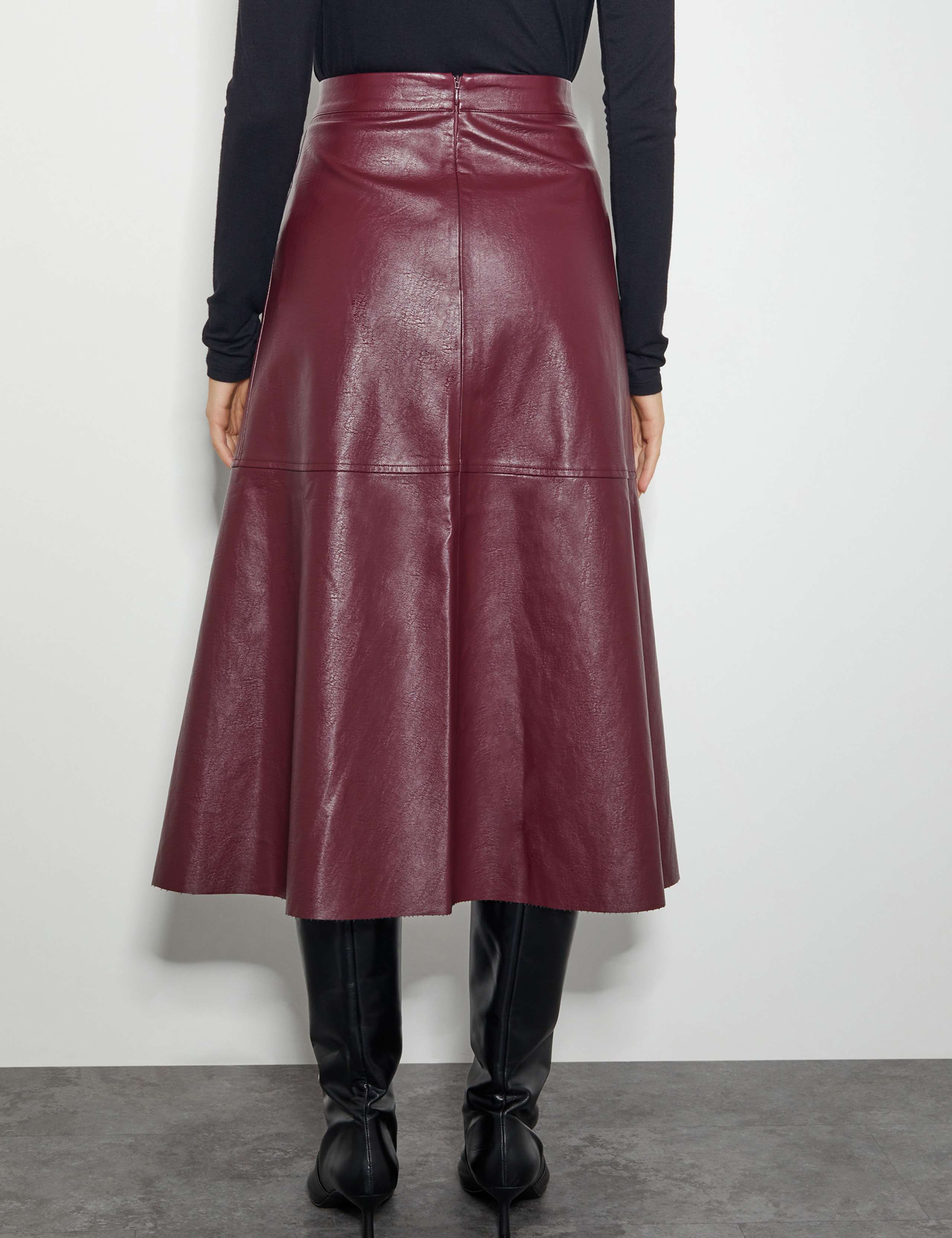 Leather Look Midi A-Line Skirt 3 of 4