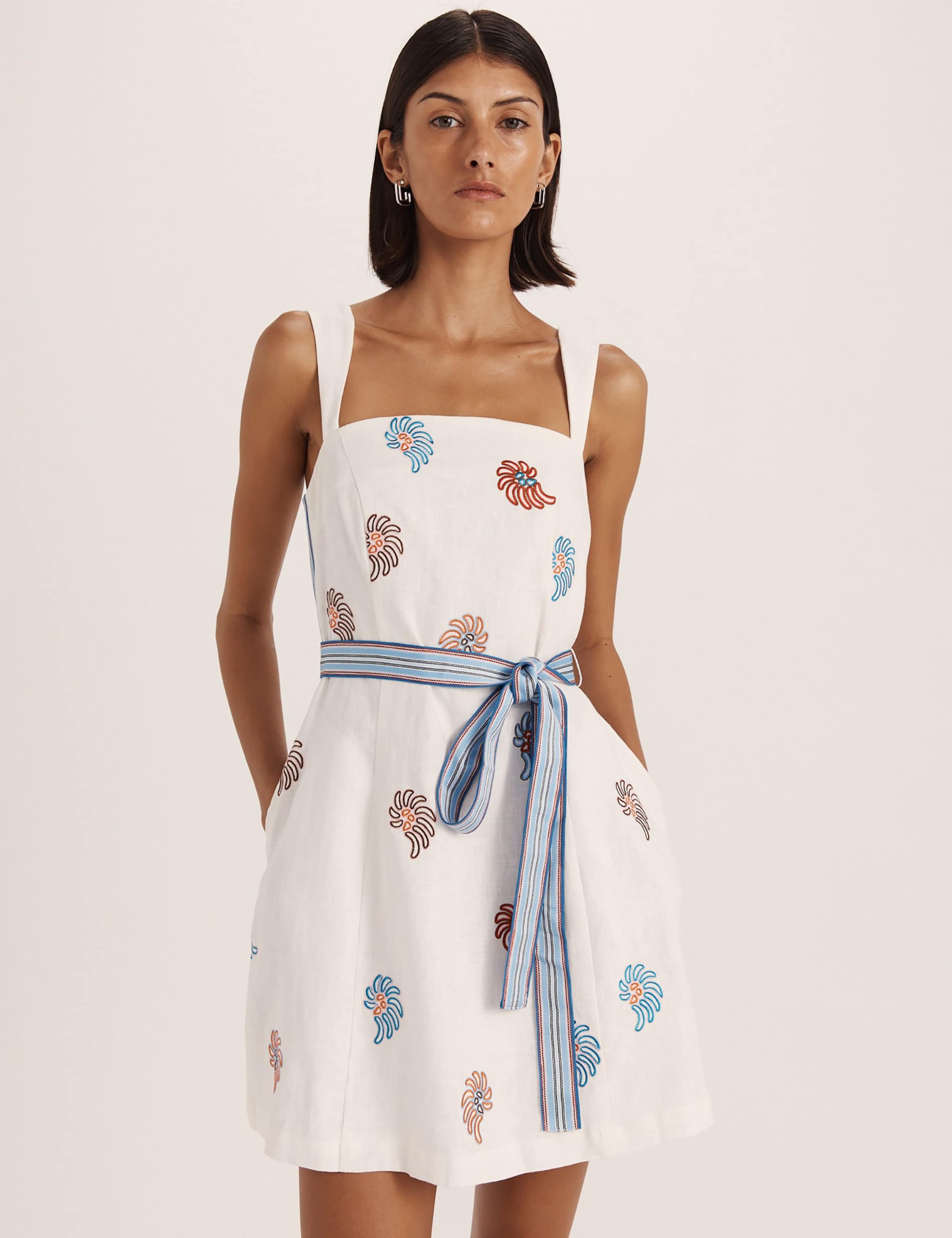 Pure Linen Square Neck Mini Smock Dress 1 of 8