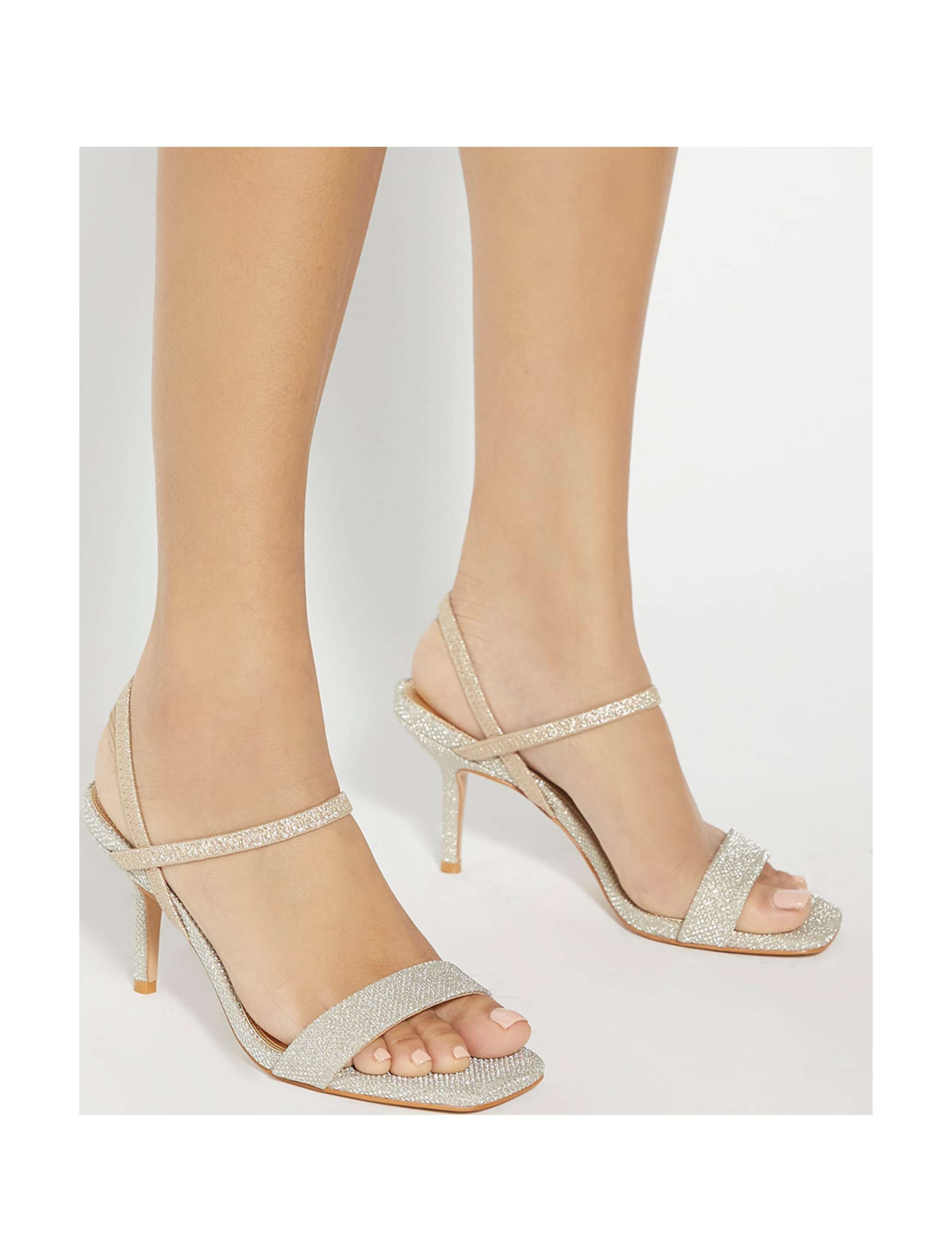 Glitter Stiletto Heel Square Toe Sandals 2 of 6