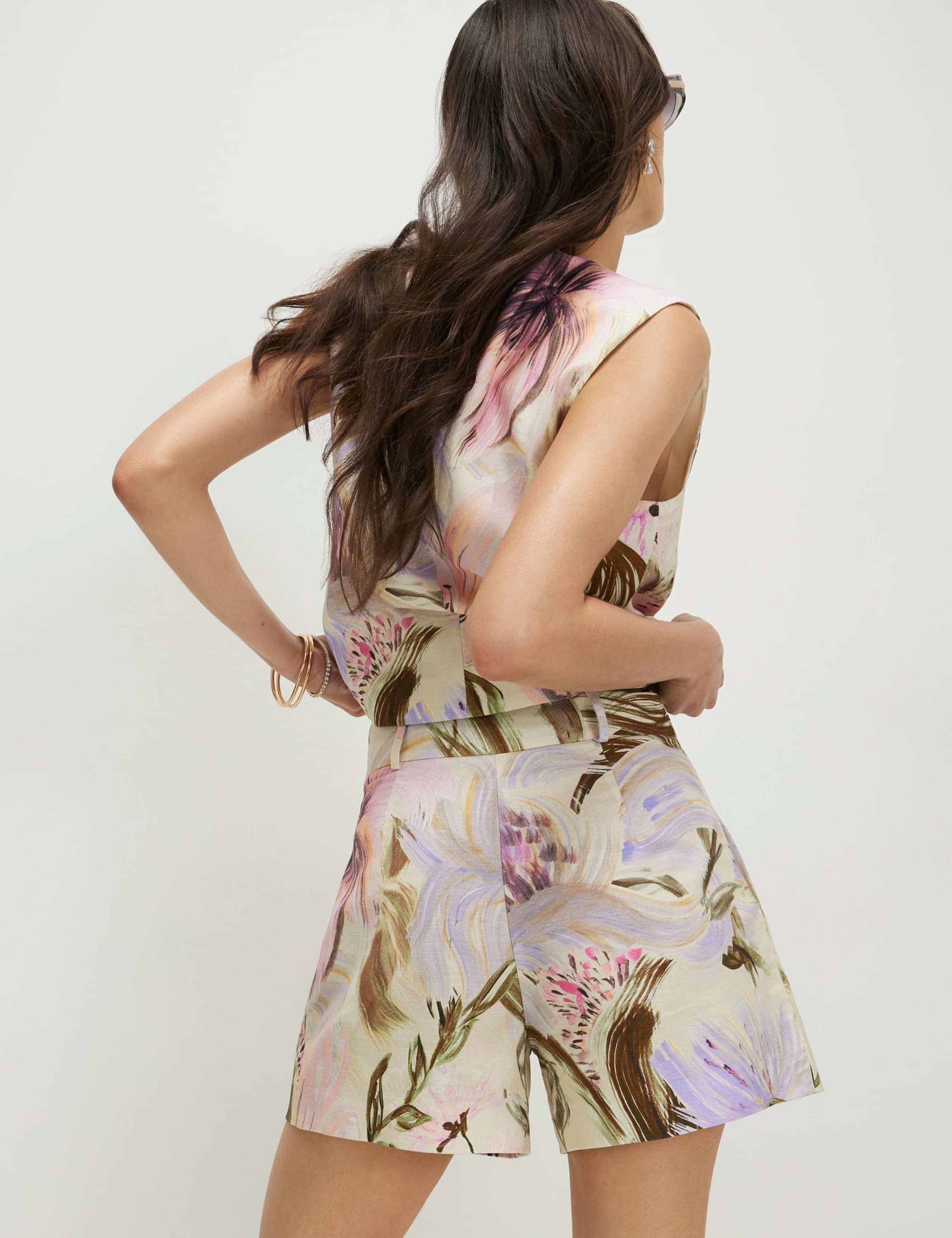 Linen Blend Floral High Waisted Shorts 2 of 4