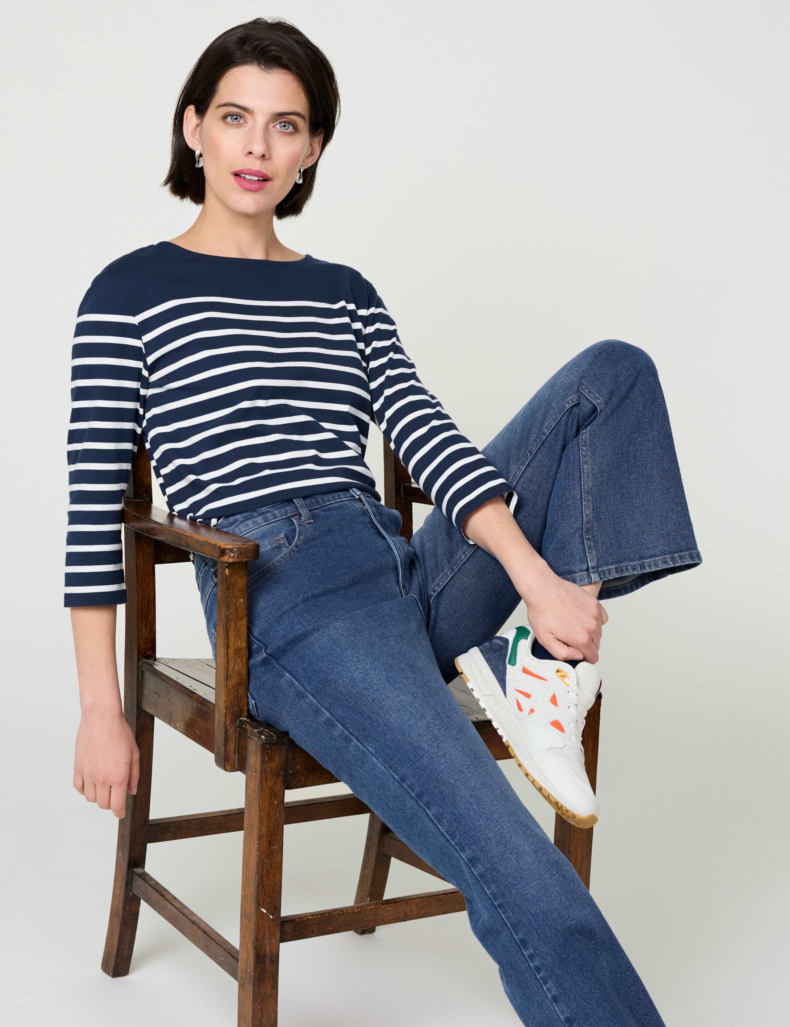 Pure Cotton Striped Slash Neck T-Shirt 1 of 5