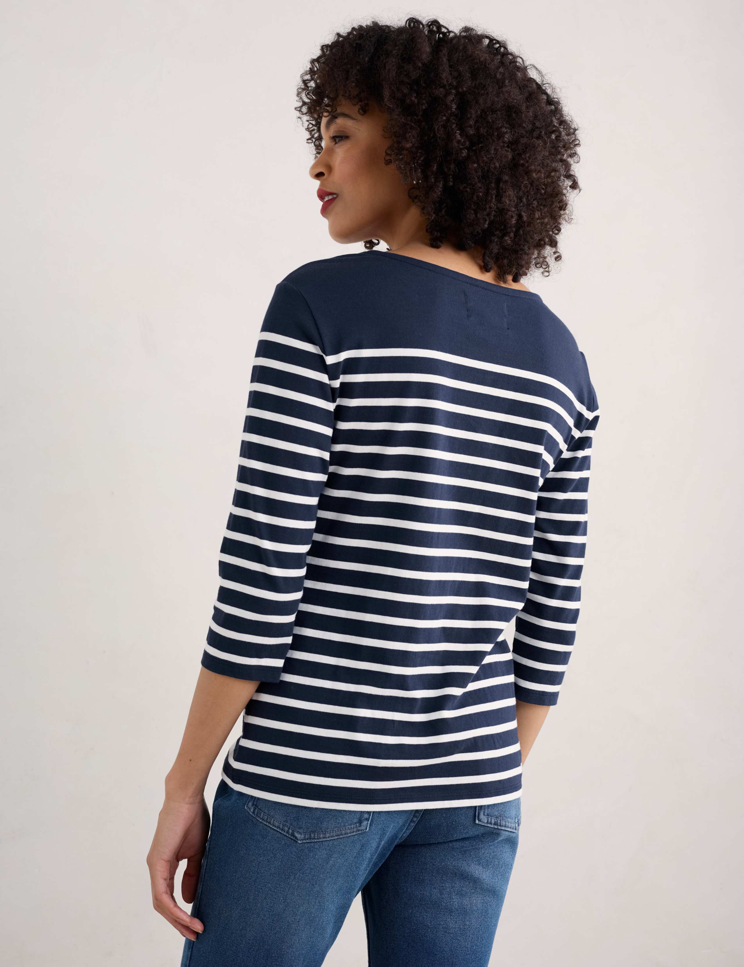 Pure Cotton Striped Slash Neck T-Shirt 4 of 5