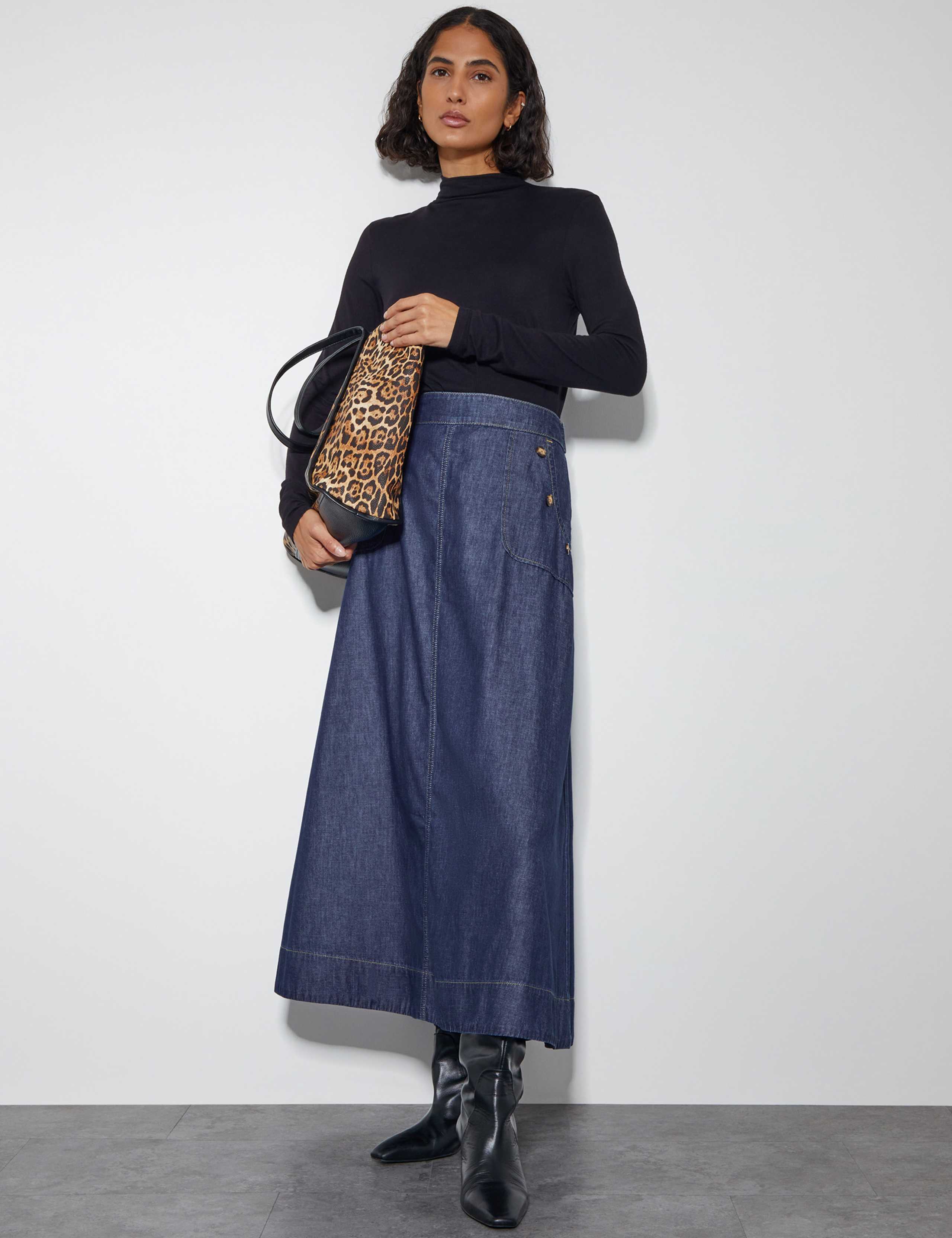 Denim Midi A-Line Skirt 2 of 4