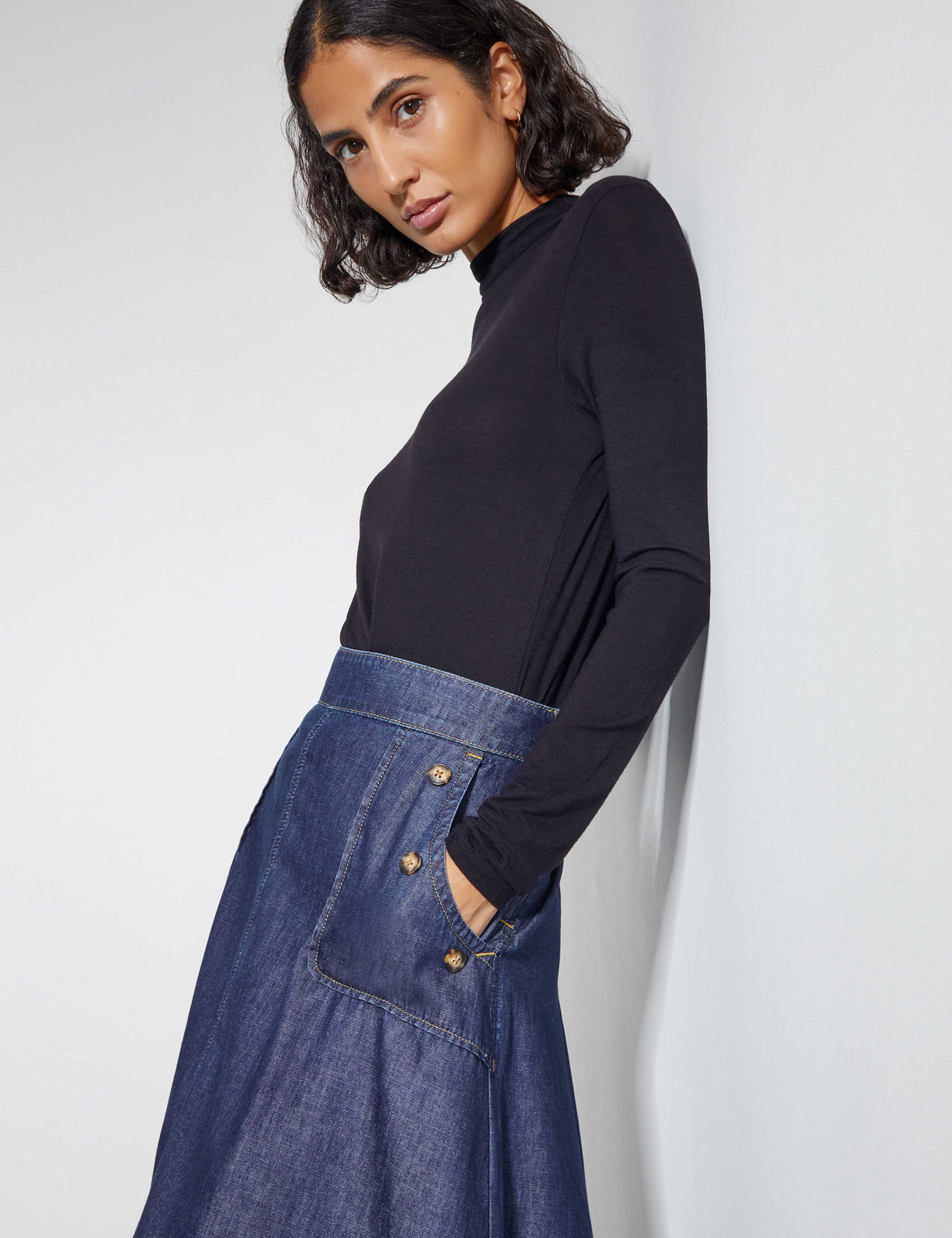 Denim Midi A-Line Skirt 3 of 4