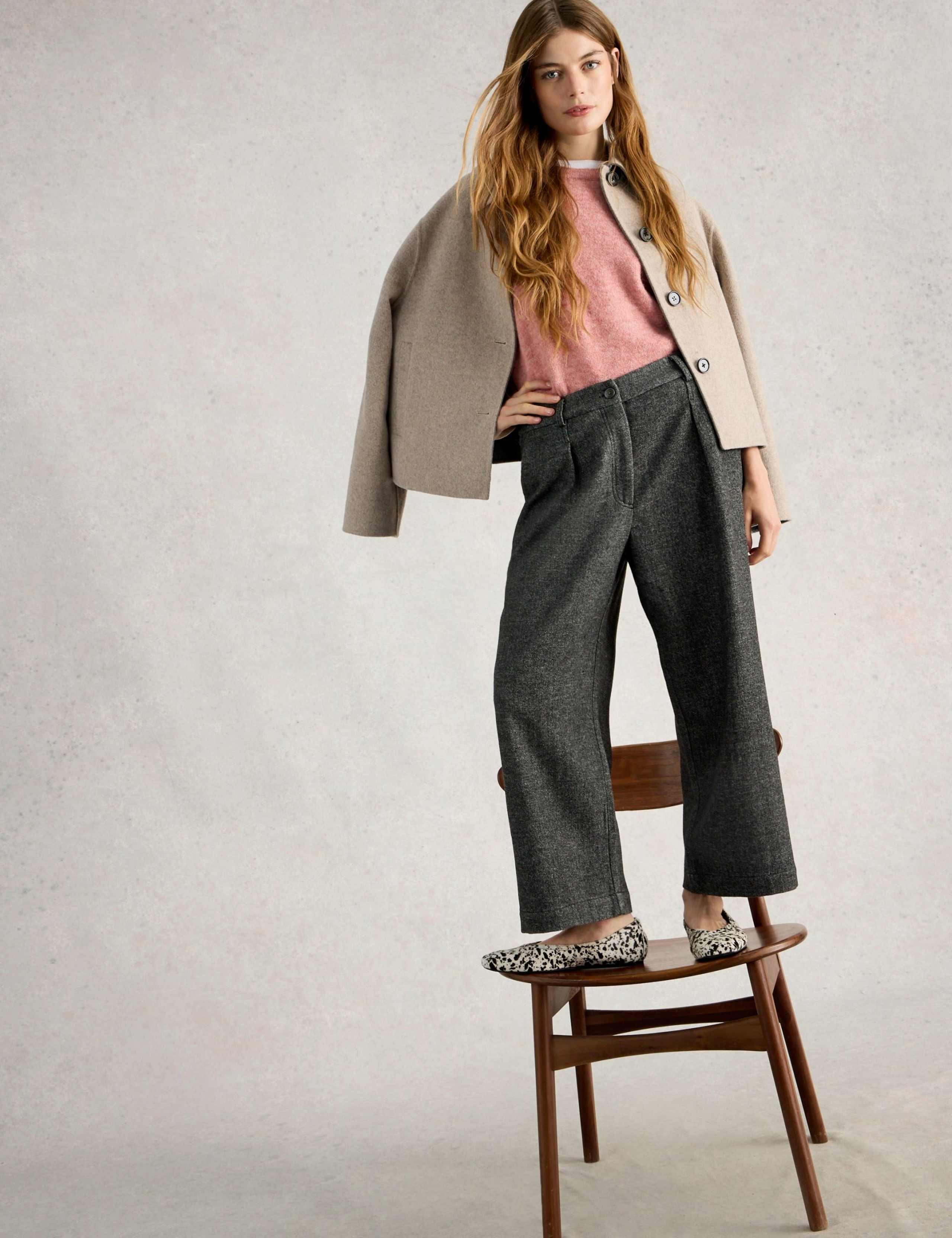 Tweedy Wide Leg Cropped Trousers with Wool 3 of 6