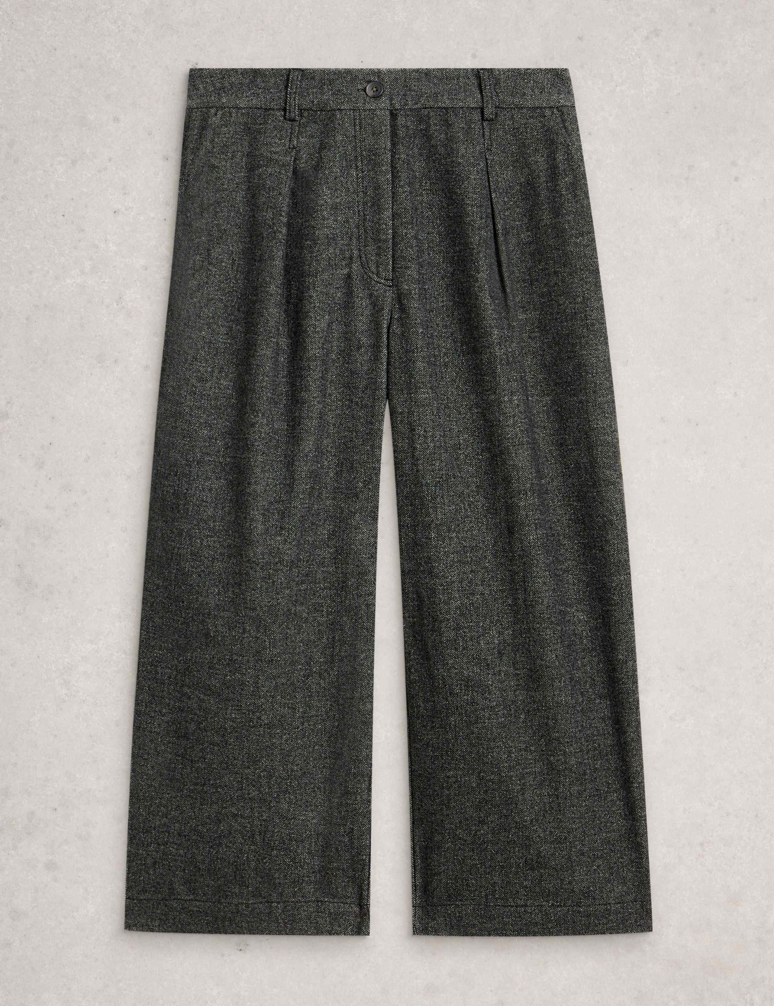 Tweedy Wide Leg Cropped Trousers with Wool 2 of 6