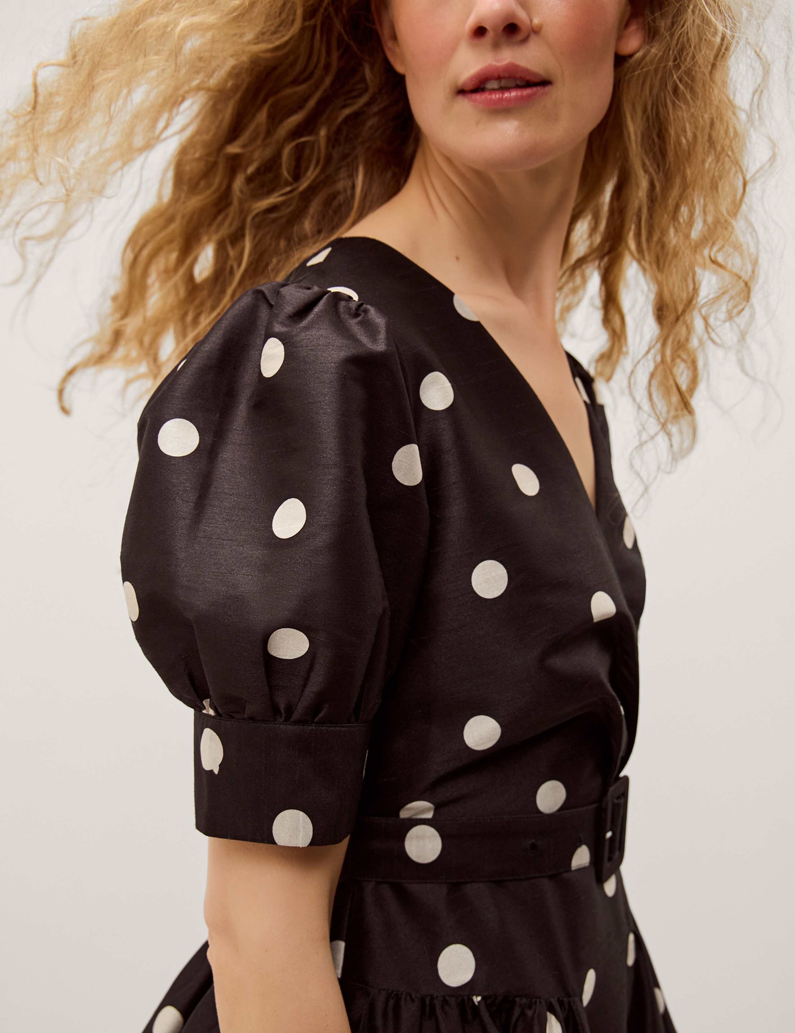 Polka Dot V-Neck Belted Midi Tea Dress 4 of 4