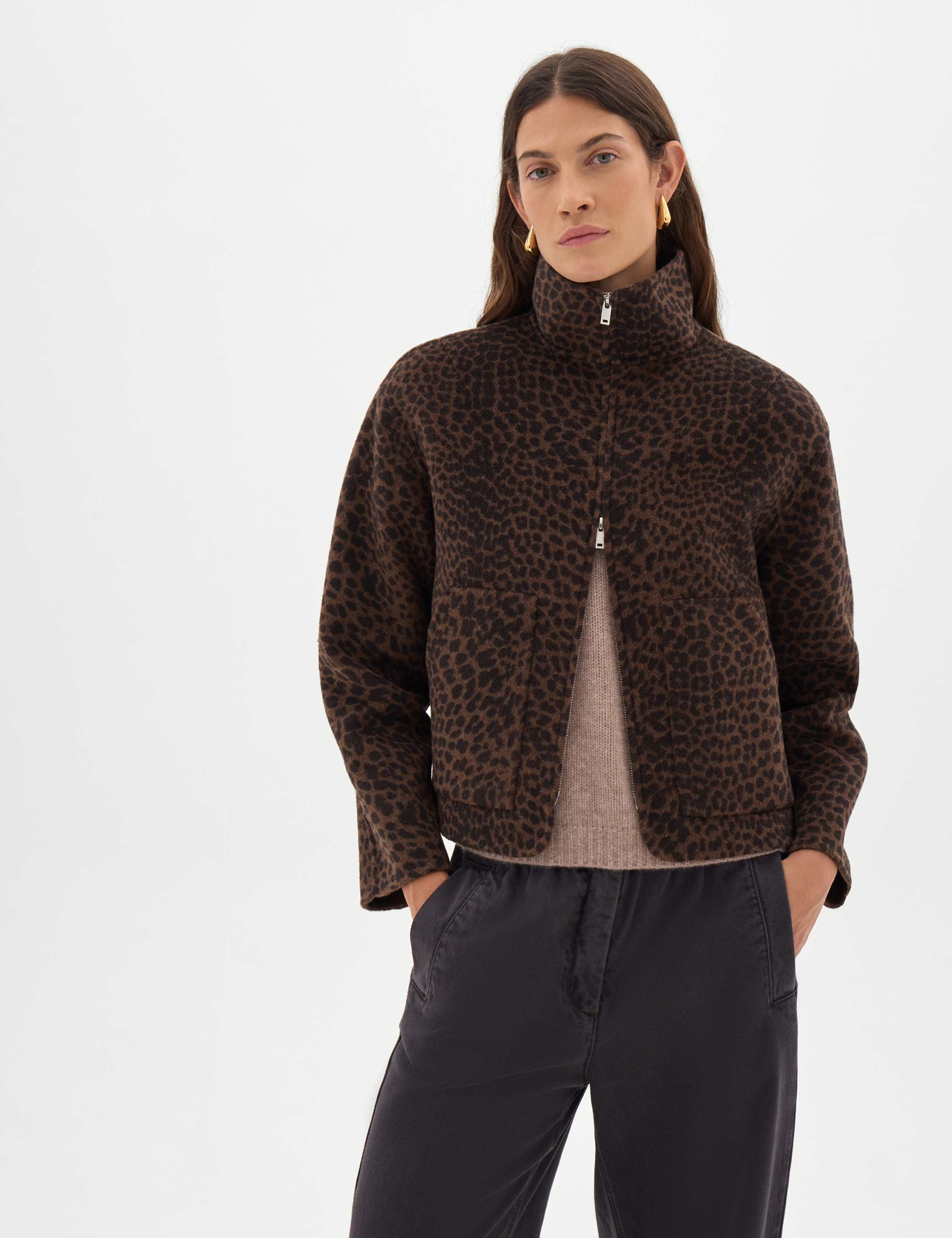 Ira Pure Wool Leopard Print Funnel Neck Jacket 1 of 7
