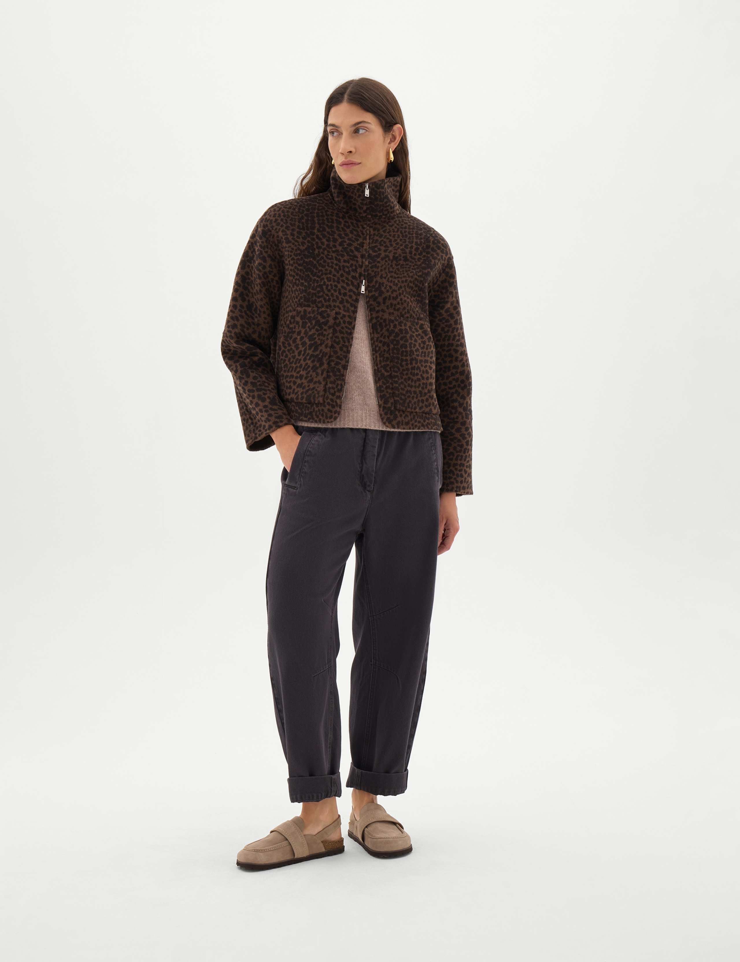 Ira Pure Wool Leopard Print Funnel Neck Jacket 3 of 7