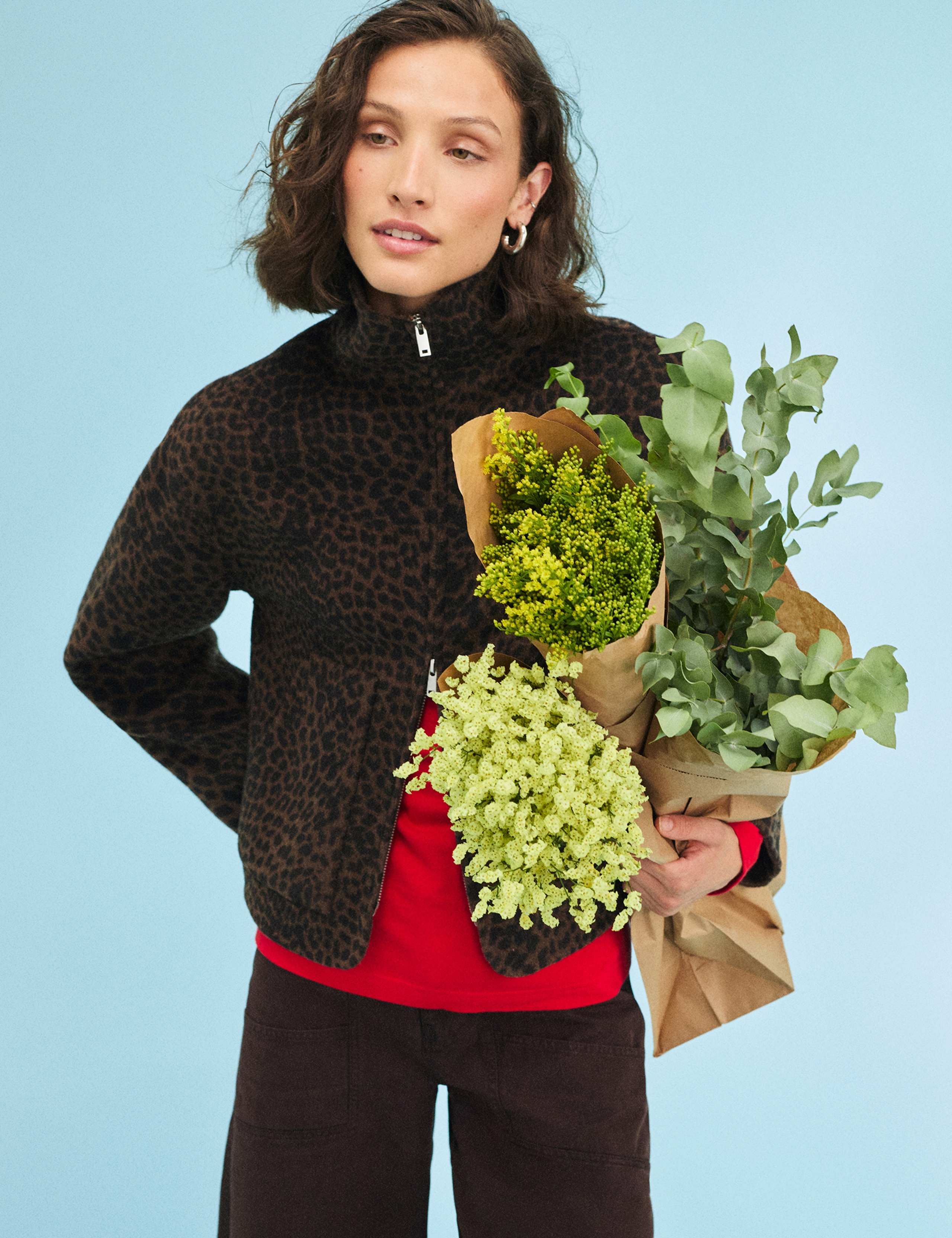 Ira Pure Wool Leopard Print Funnel Neck Jacket 4 of 7