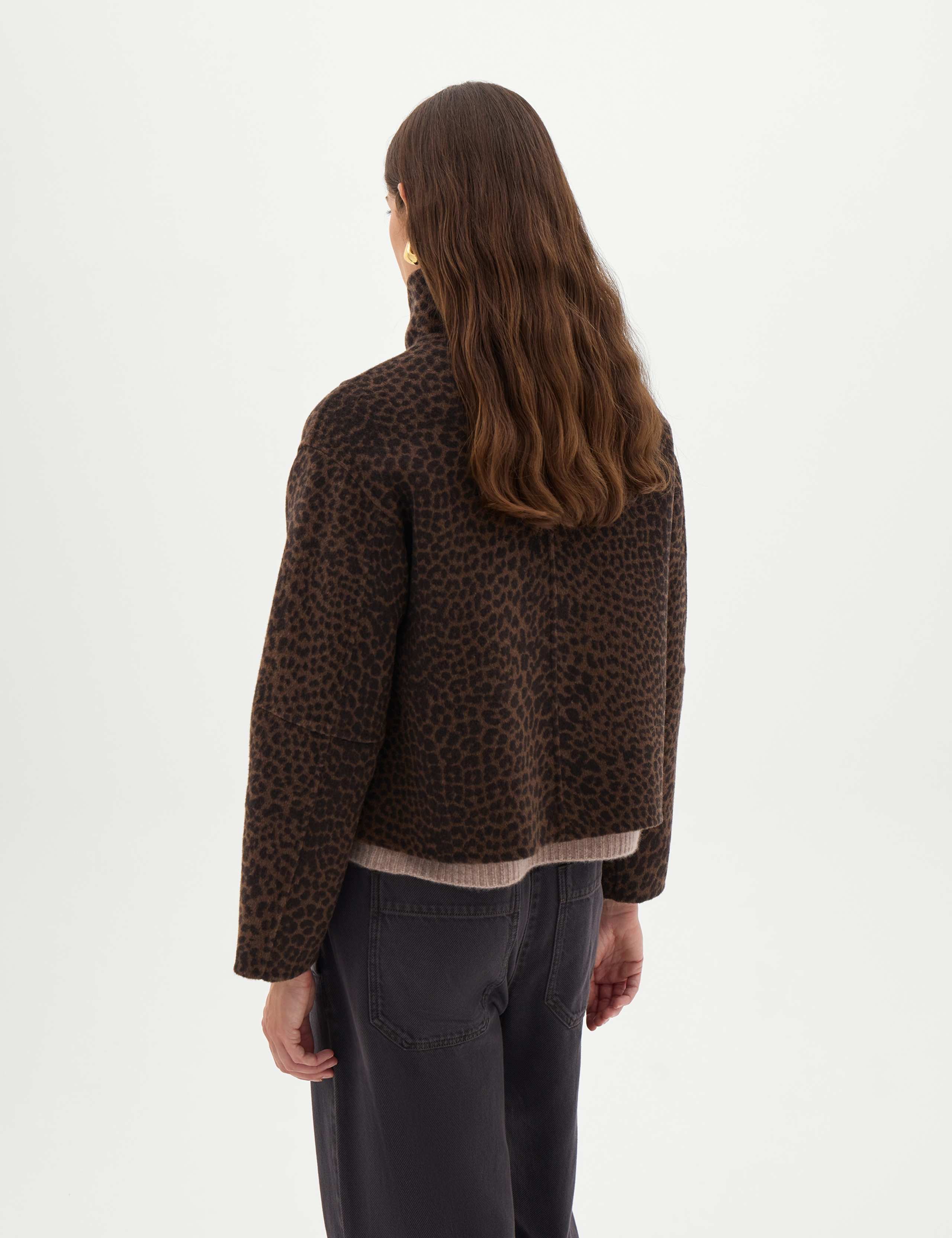 Ira Pure Wool Leopard Print Funnel Neck Jacket 6 of 7