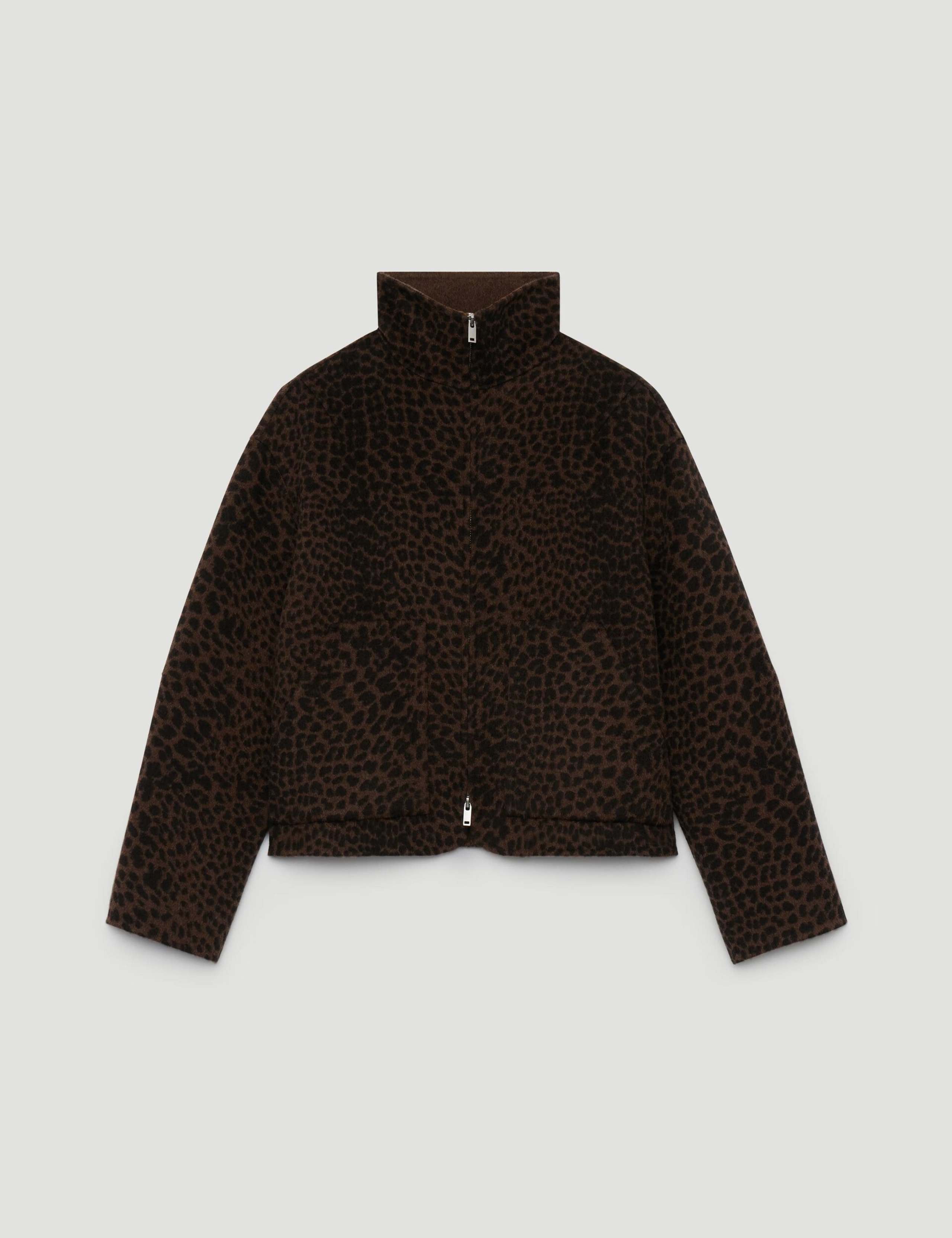 Ira Pure Wool Leopard Print Funnel Neck Jacket 2 of 7