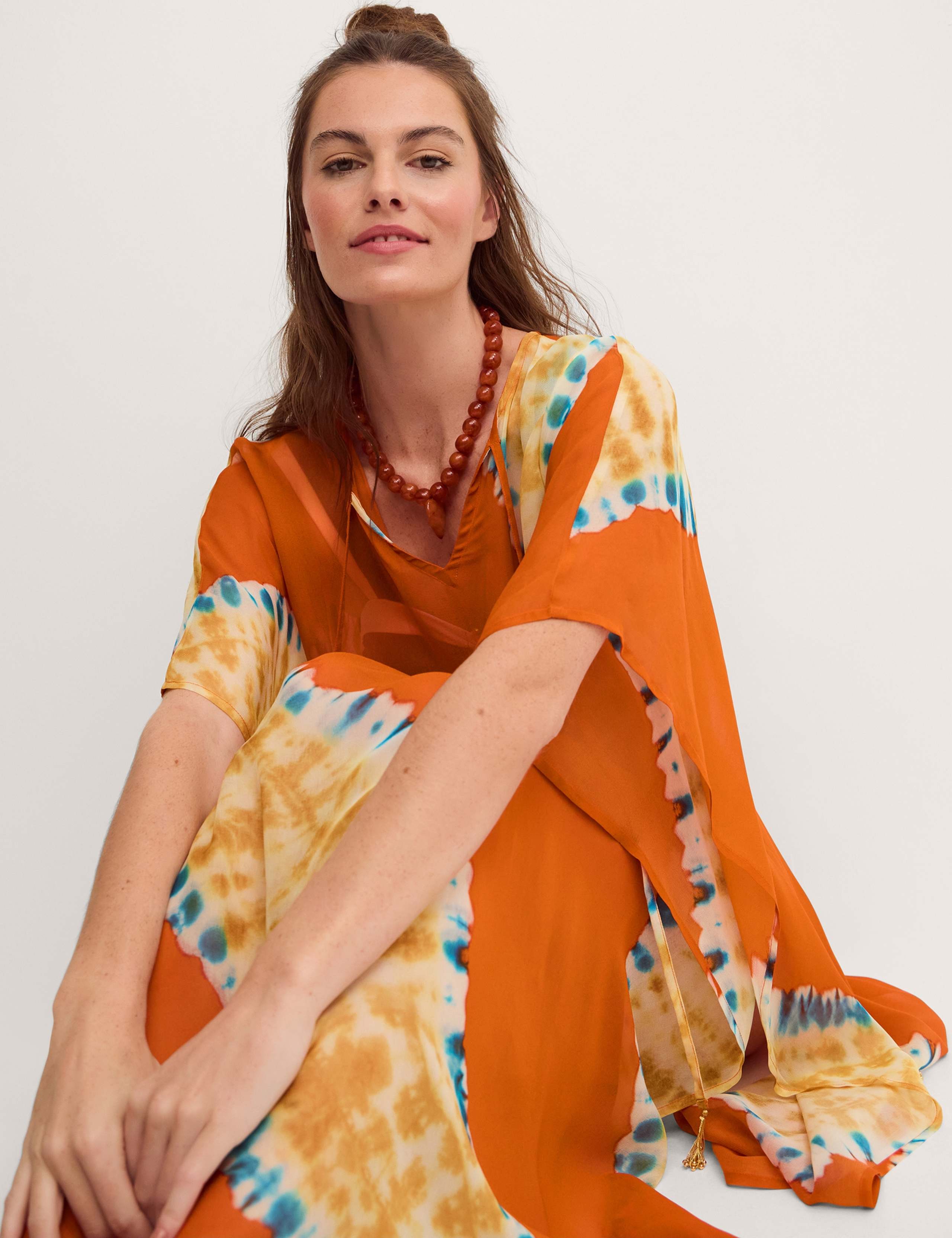Tie Dye V-Neck Midi Beach Cover Up Kaftan 2 of 4