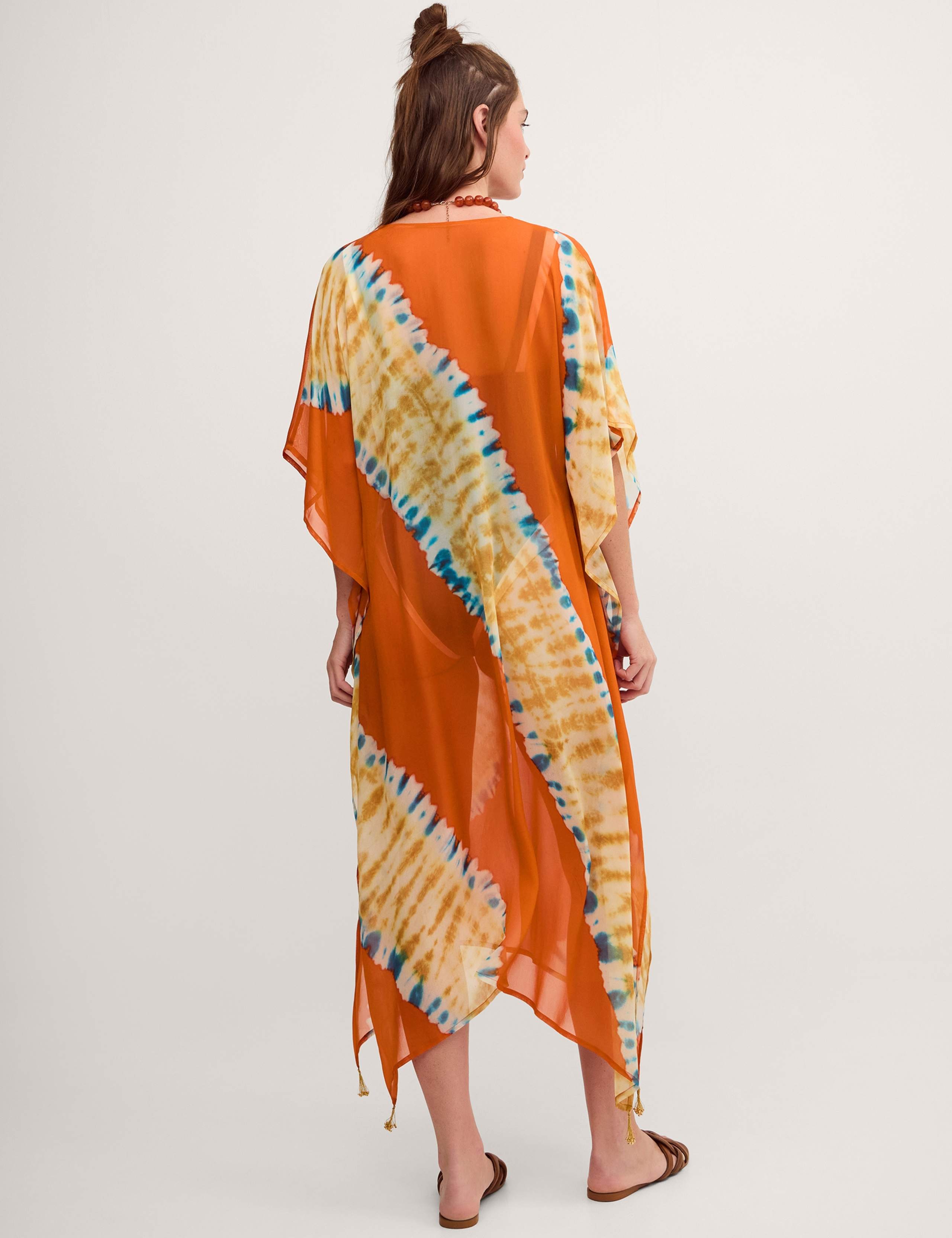 Tie Dye V-Neck Midi Beach Cover Up Kaftan 3 of 4