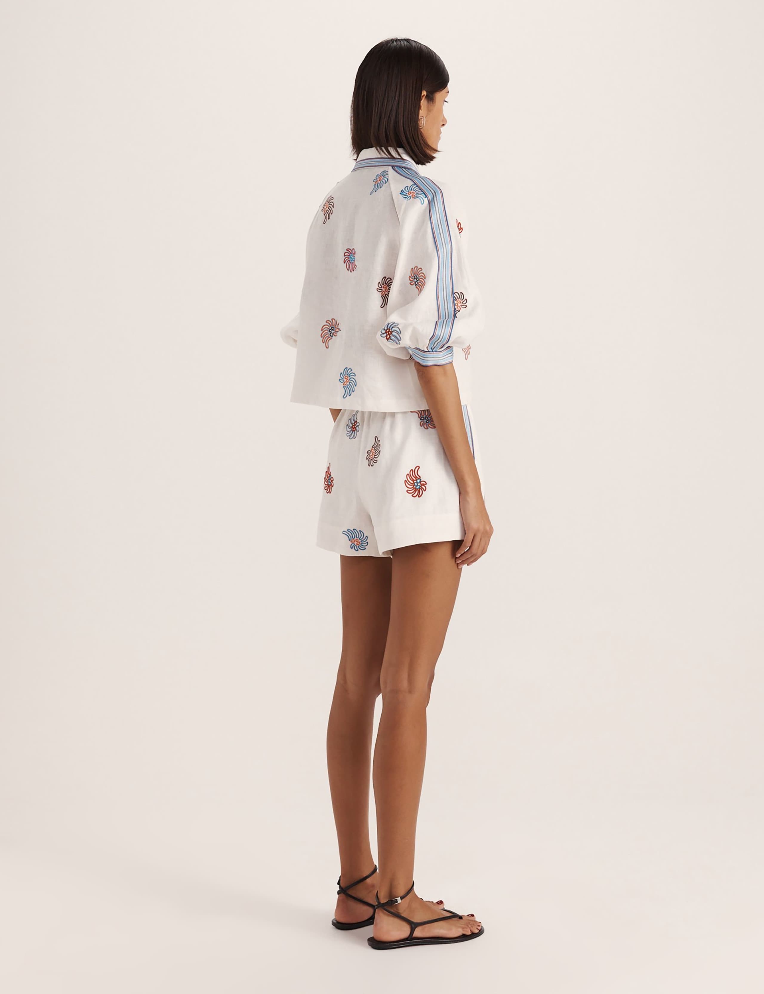 Pure Linen Floral Embroidery Beach Shirt 7 of 8