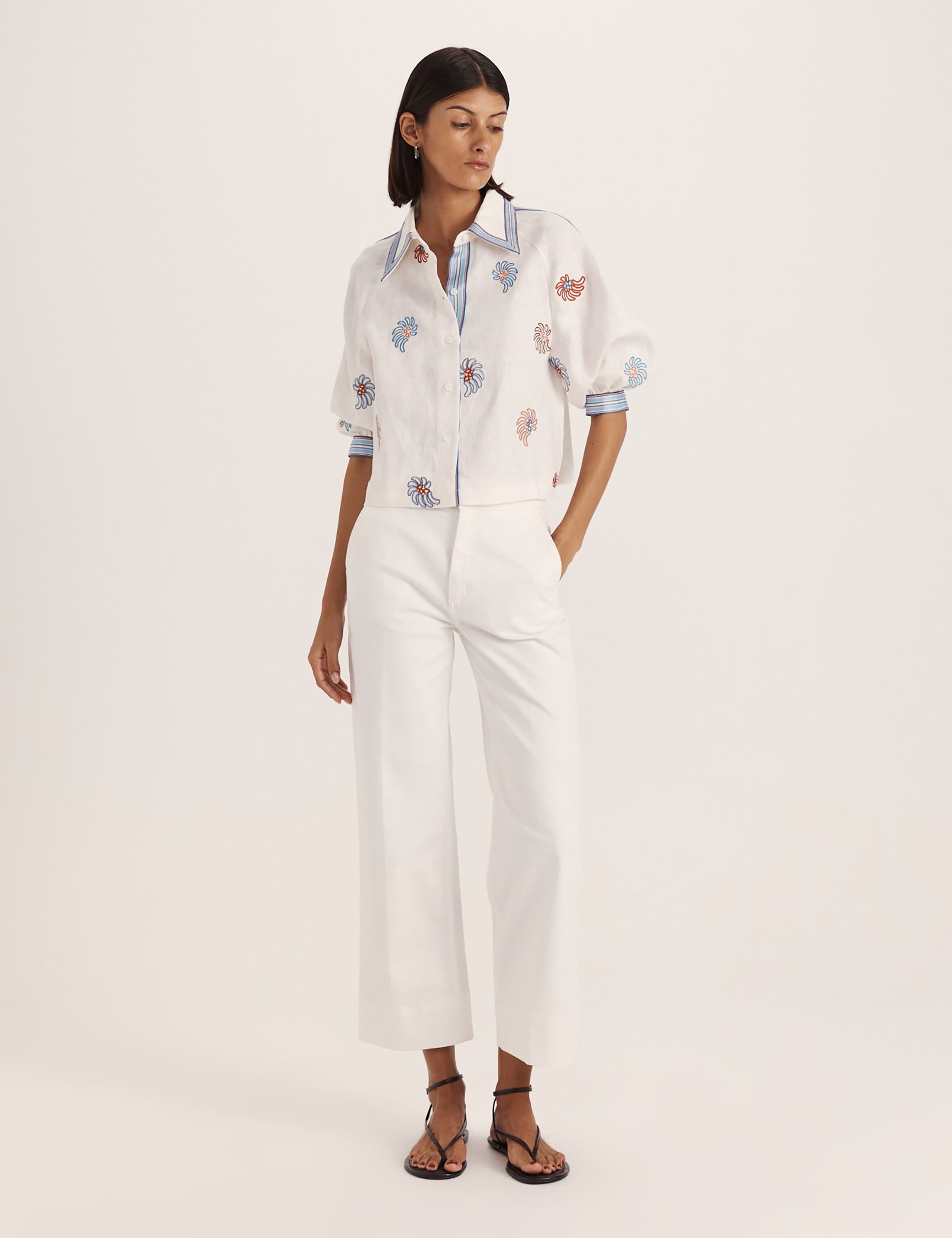 Pure Linen Floral Embroidery Beach Shirt 8 of 8