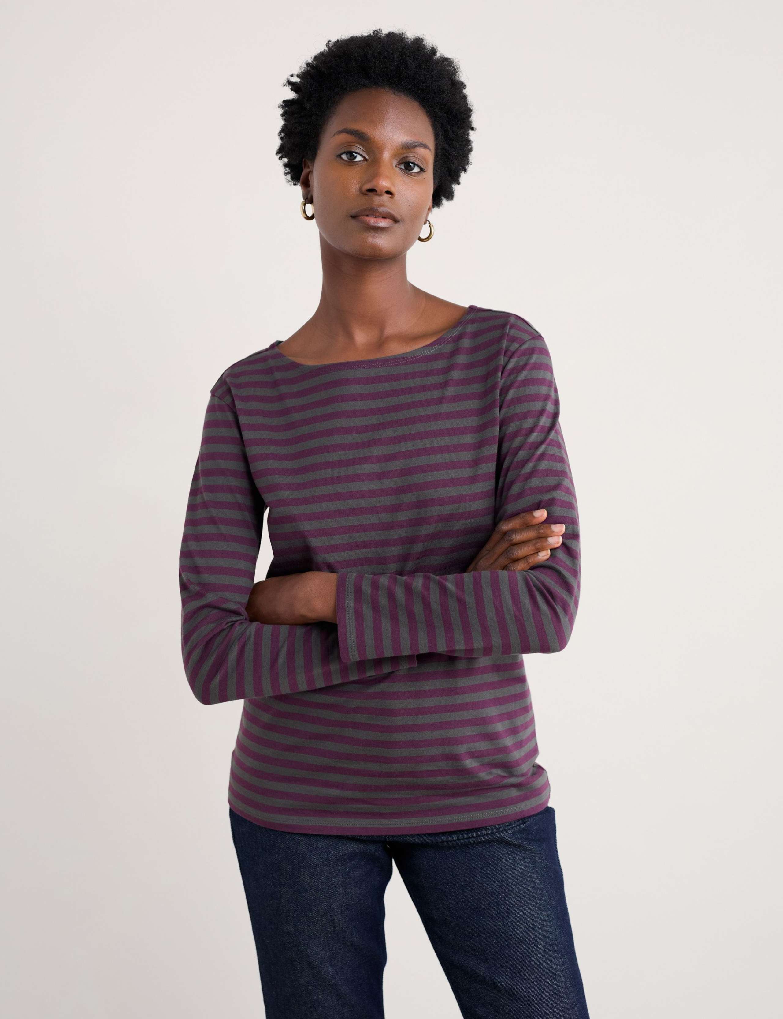 Pure Cotton Striped Slash Neck Top 3 of 5