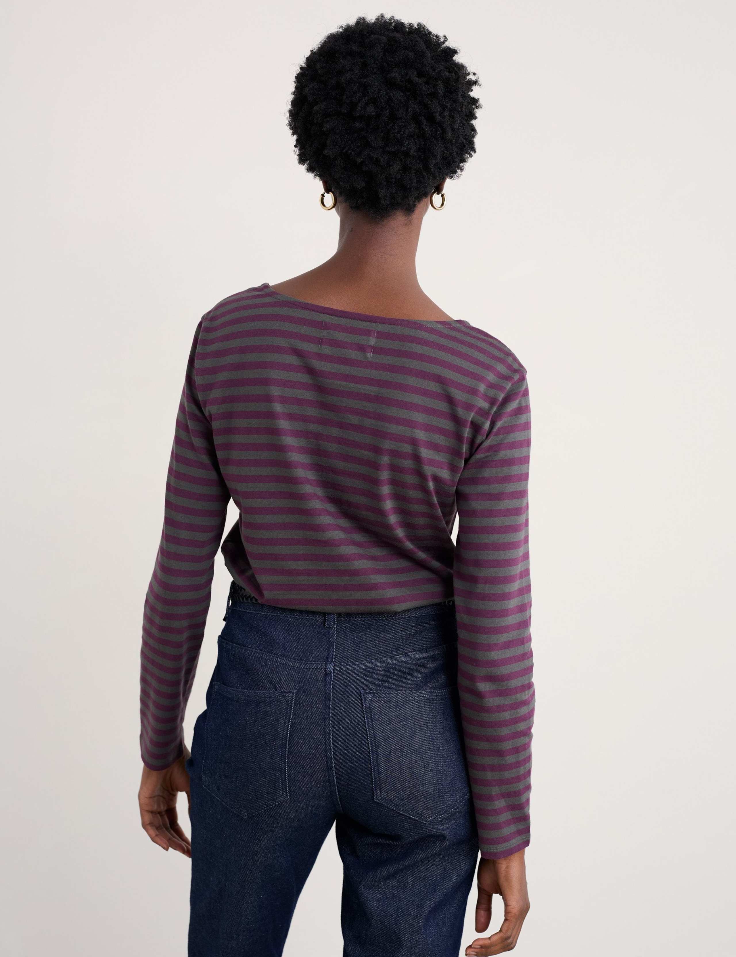 Pure Cotton Striped Slash Neck Top 4 of 5