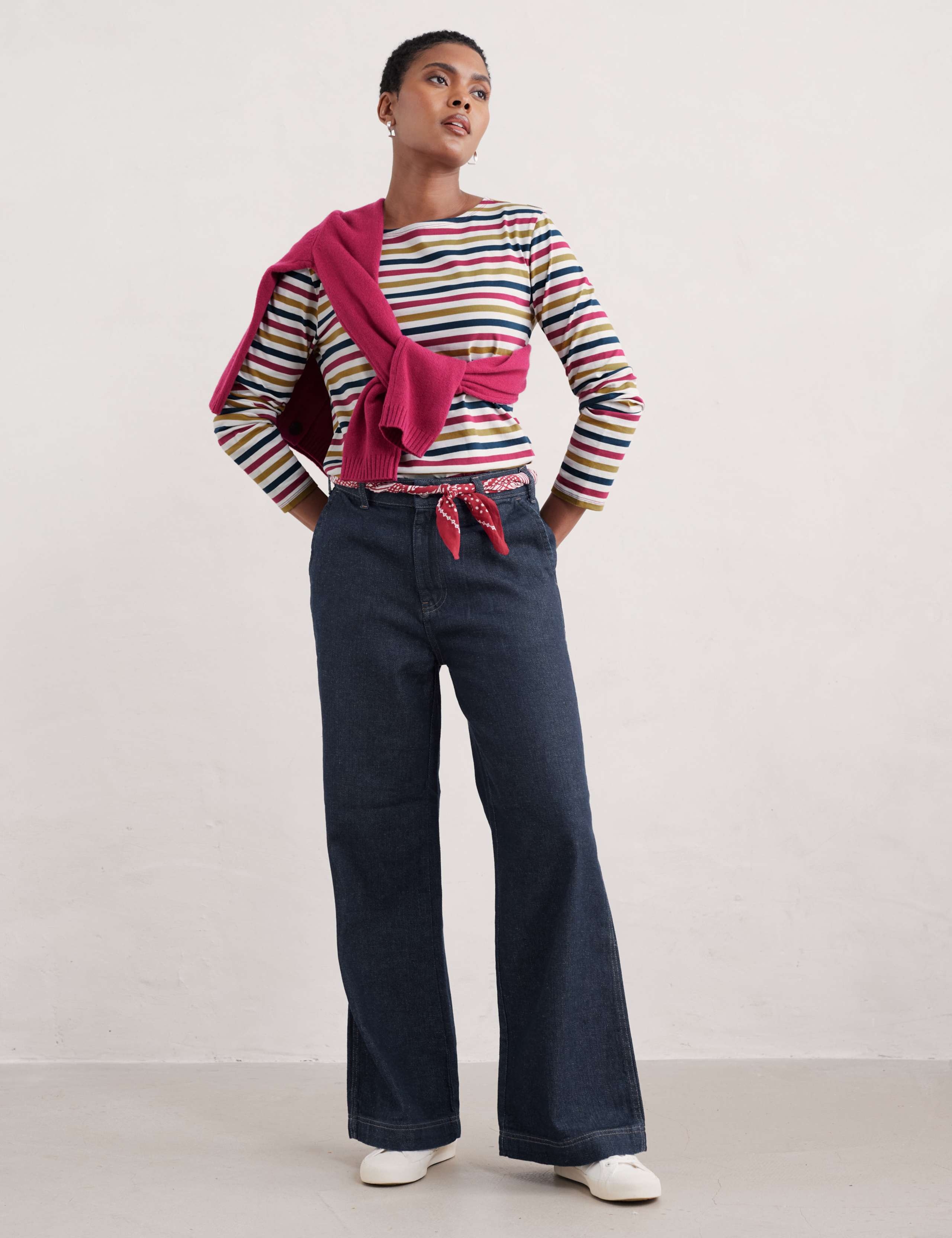 Pure Cotton Striped Slash Neck Top 1 of 5