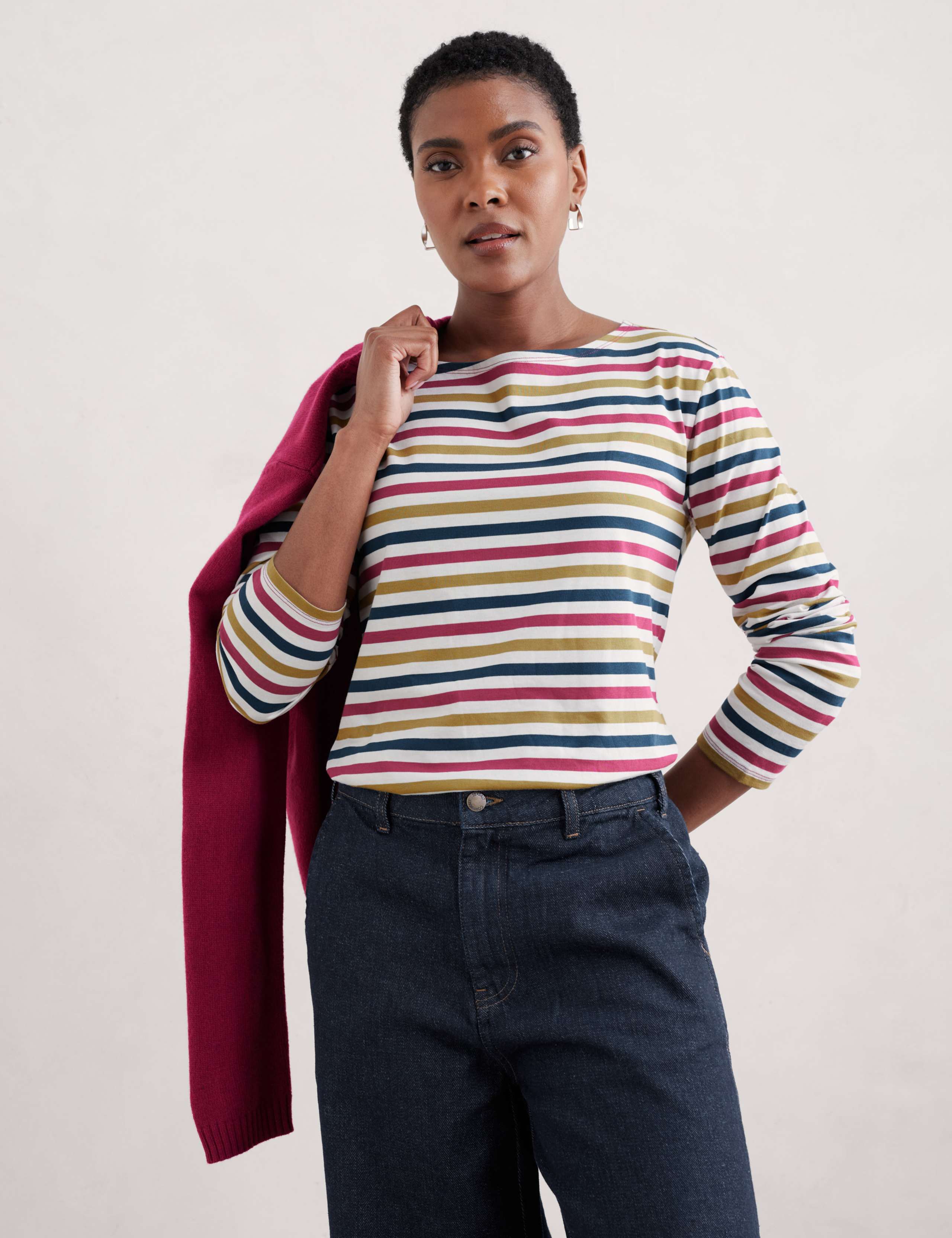 Pure Cotton Striped Slash Neck Top 3 of 5
