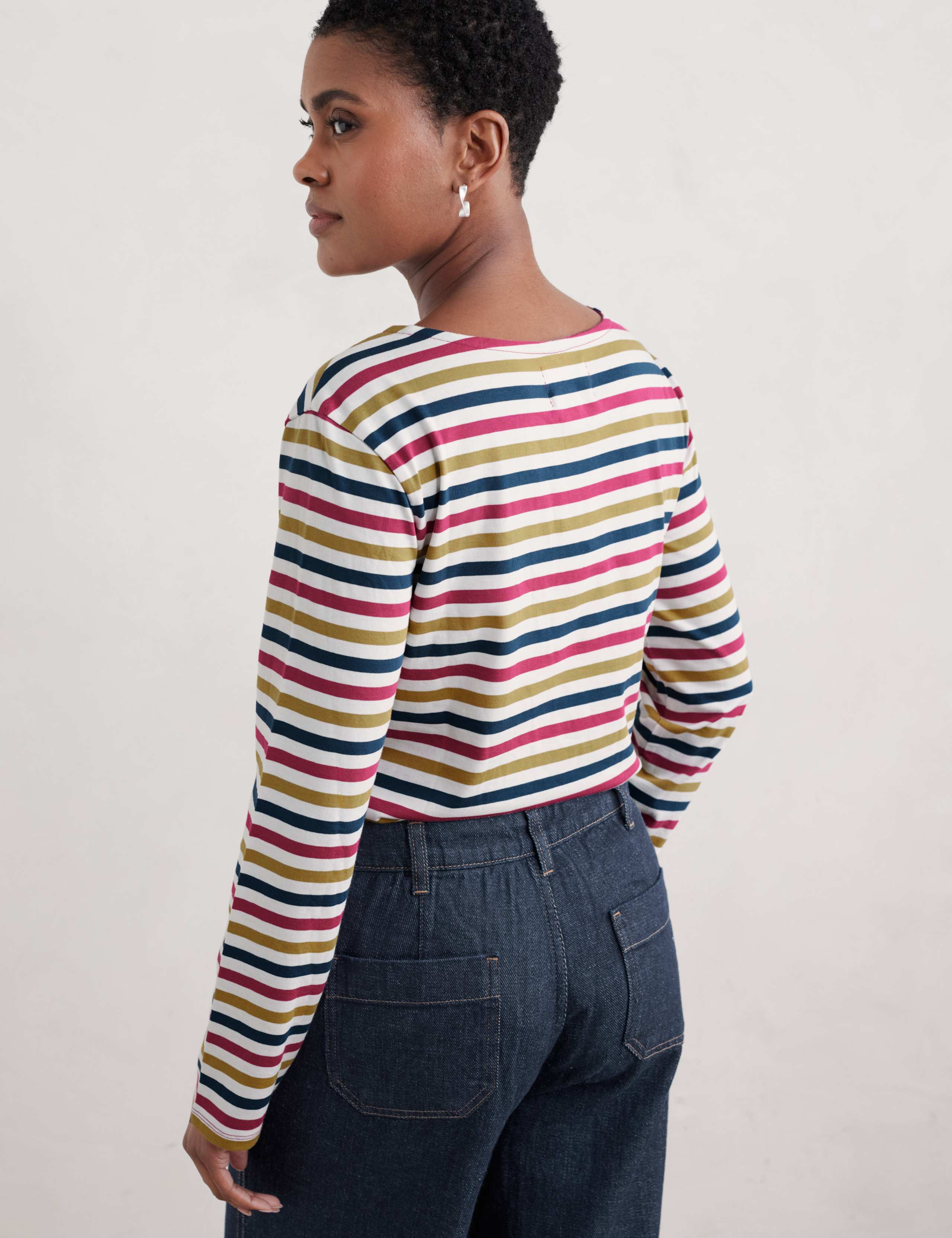 Pure Cotton Striped Slash Neck Top 4 of 5