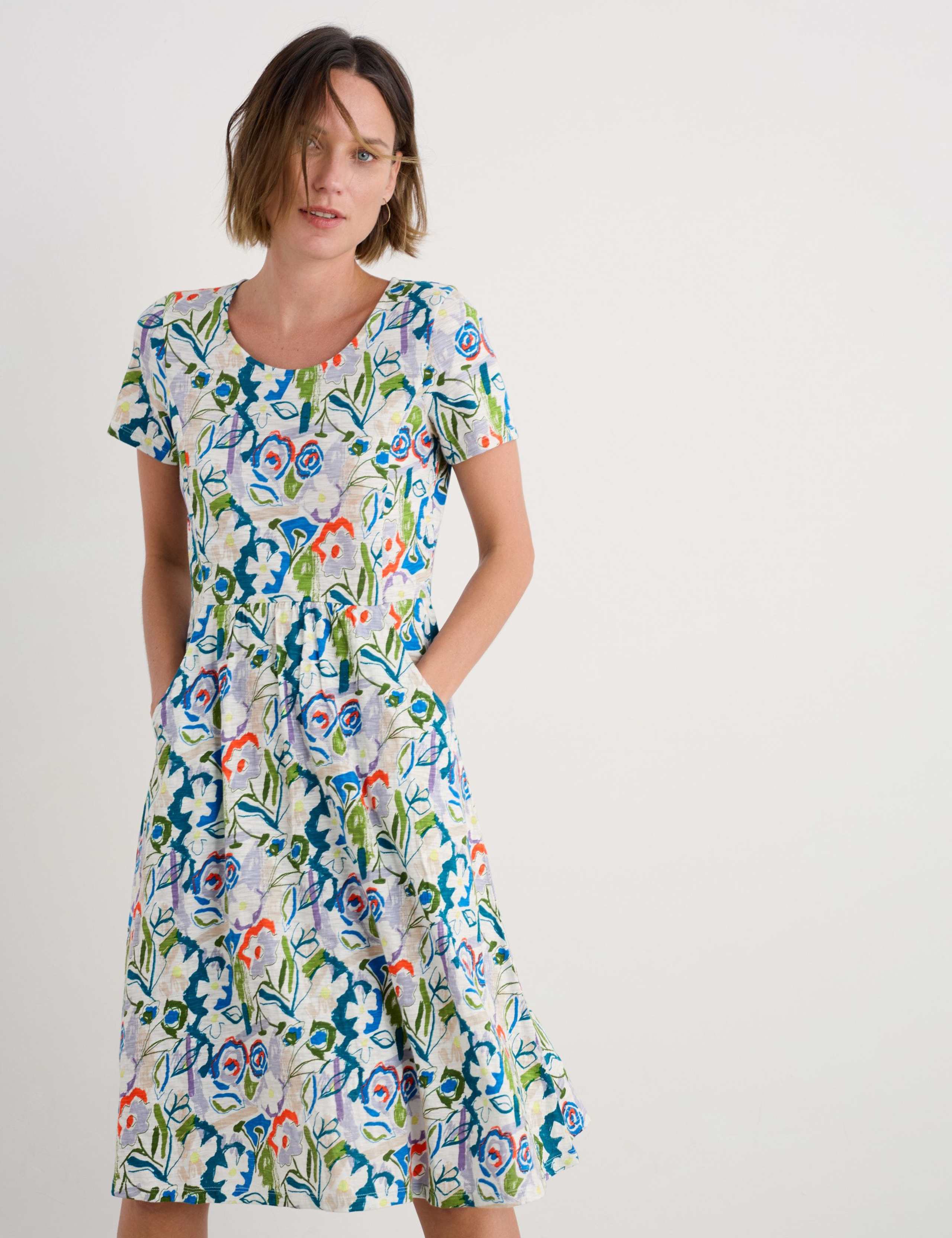Pure Cotton Floral Midi Waisted Dress 3 of 4