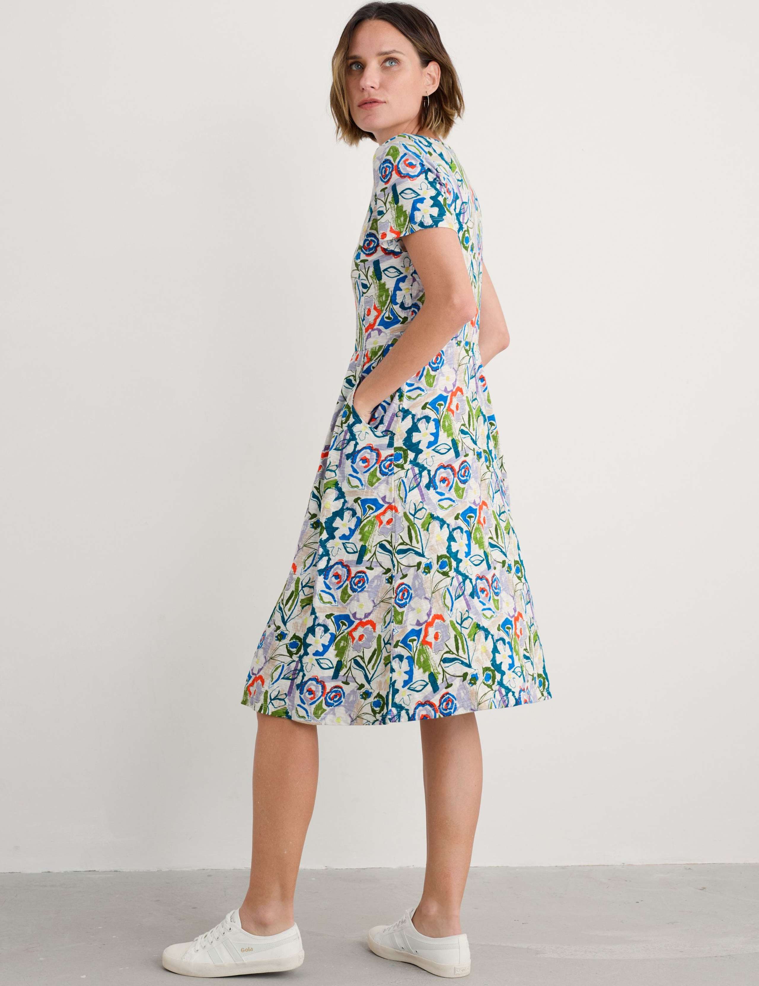 Pure Cotton Floral Midi Waisted Dress 4 of 4