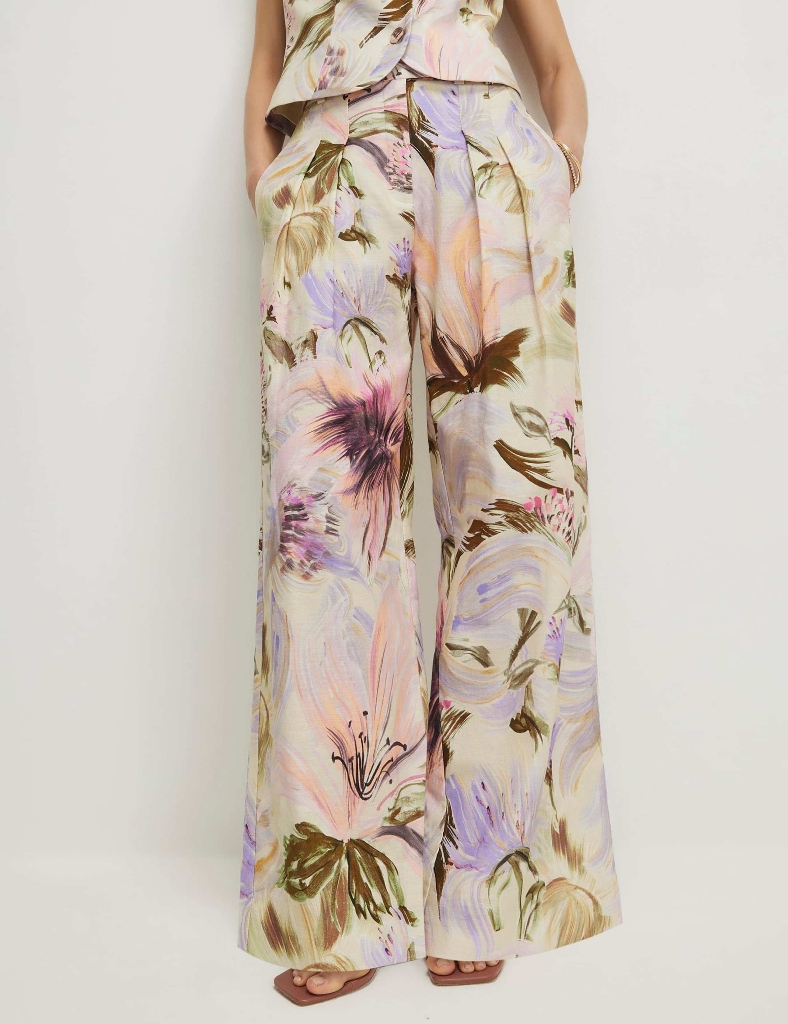Cotton Rich Floral Wide Leg Trousers 2 of 4