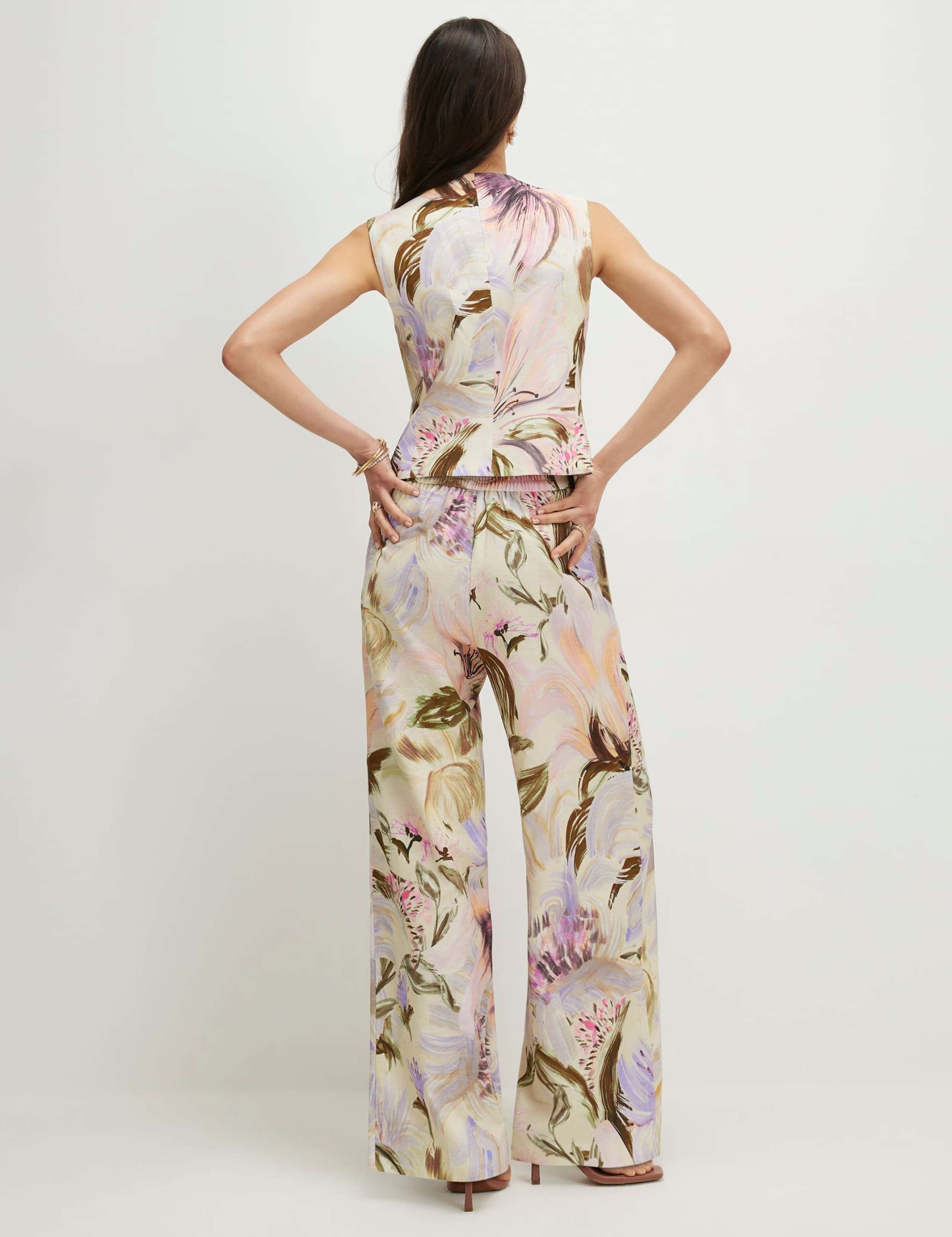 Cotton Rich Floral Wide Leg Trousers 3 of 4